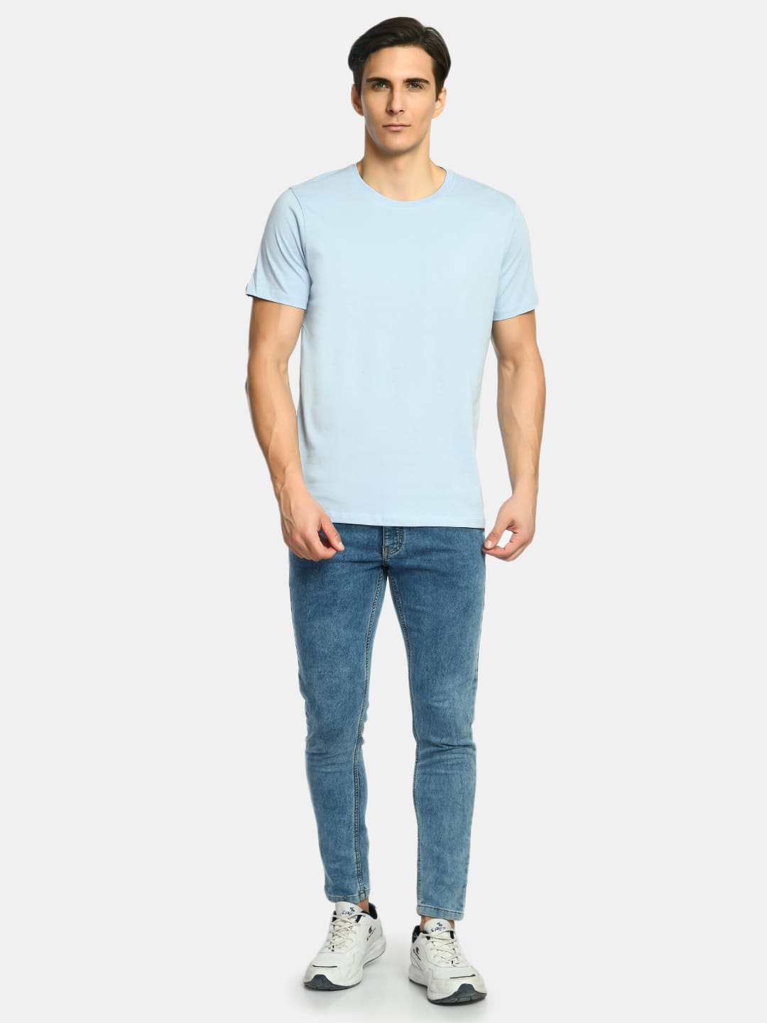 Men's Plain Baby Blue Round Neck T-Shirt