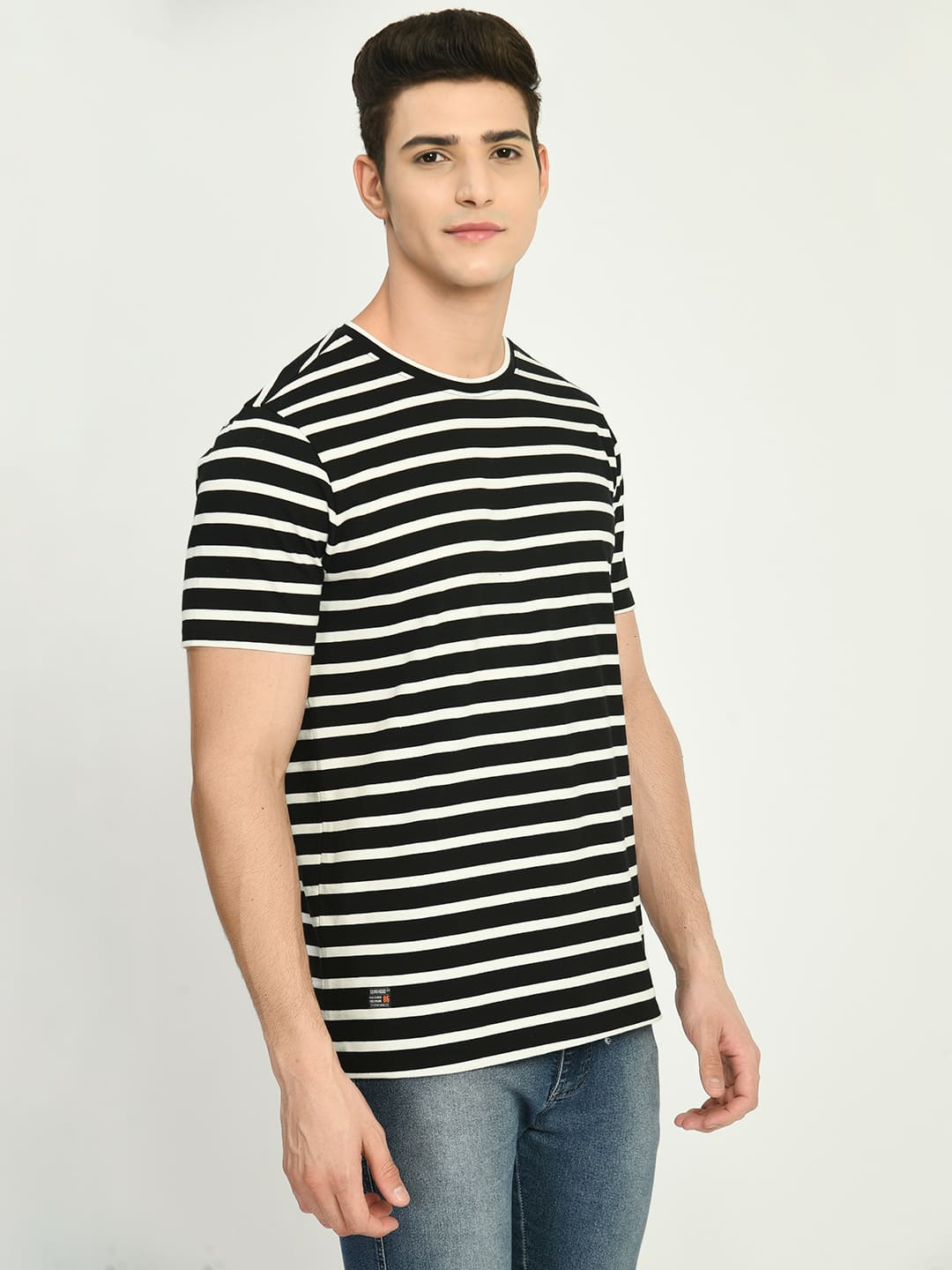 Men's Black White Striped Regular Fit T-Shirt