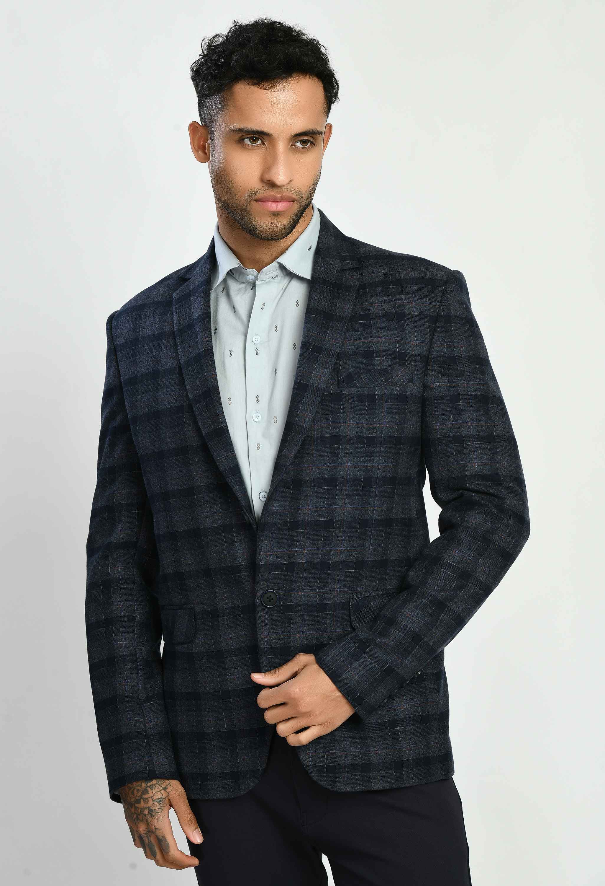 Blue Single Breasted Blazer with Notched Lapel