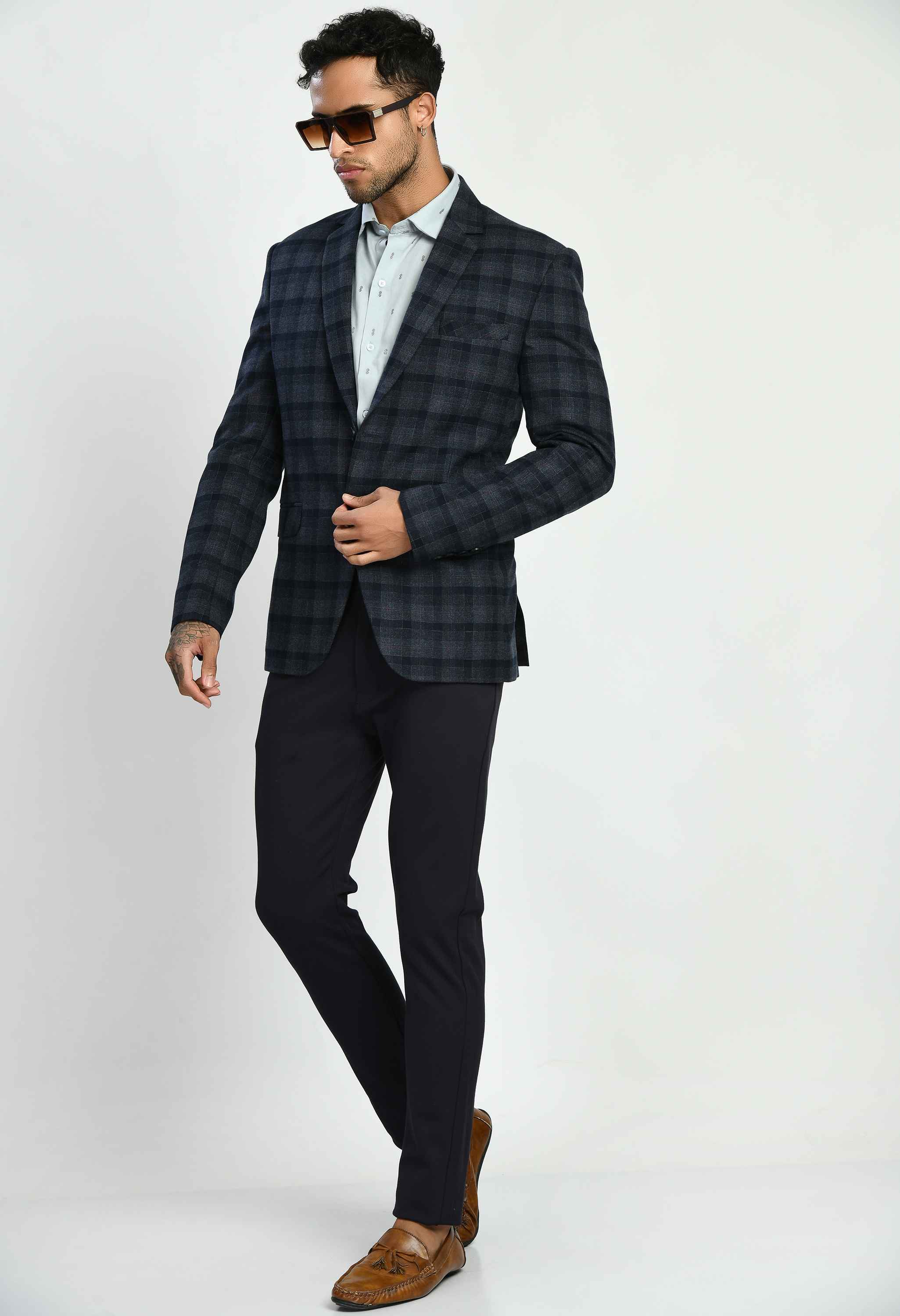 Blue Single Breasted Blazer with Notched Lapel