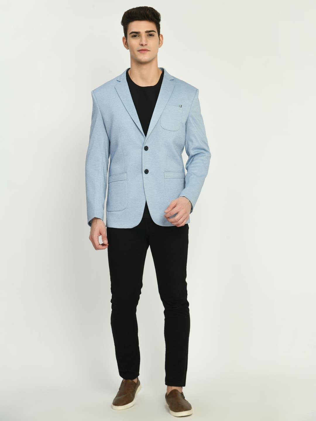 Blue Slim Fit Knit Casual Blazer