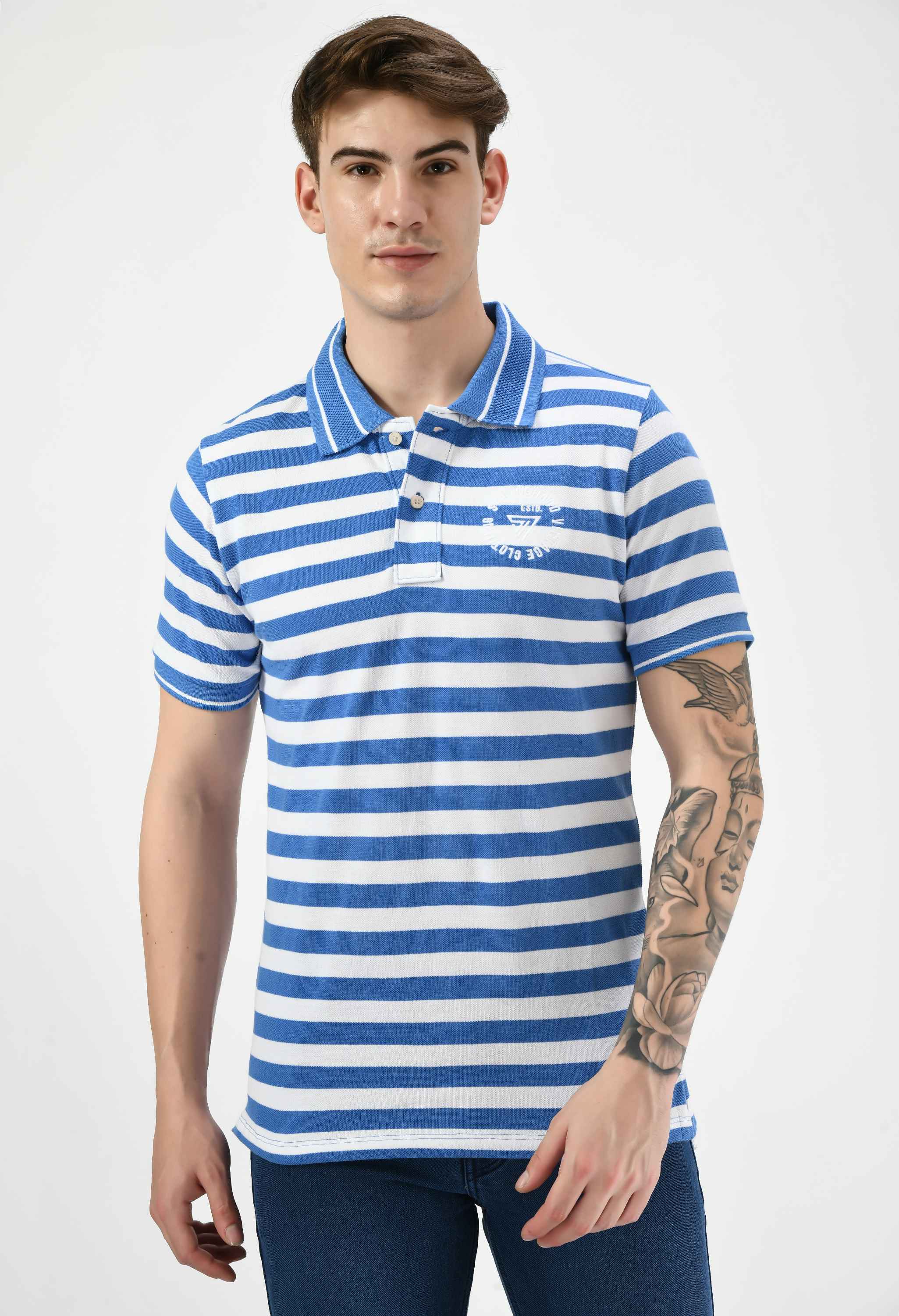 Men's Multi Striped Polo Neck T-Shirt