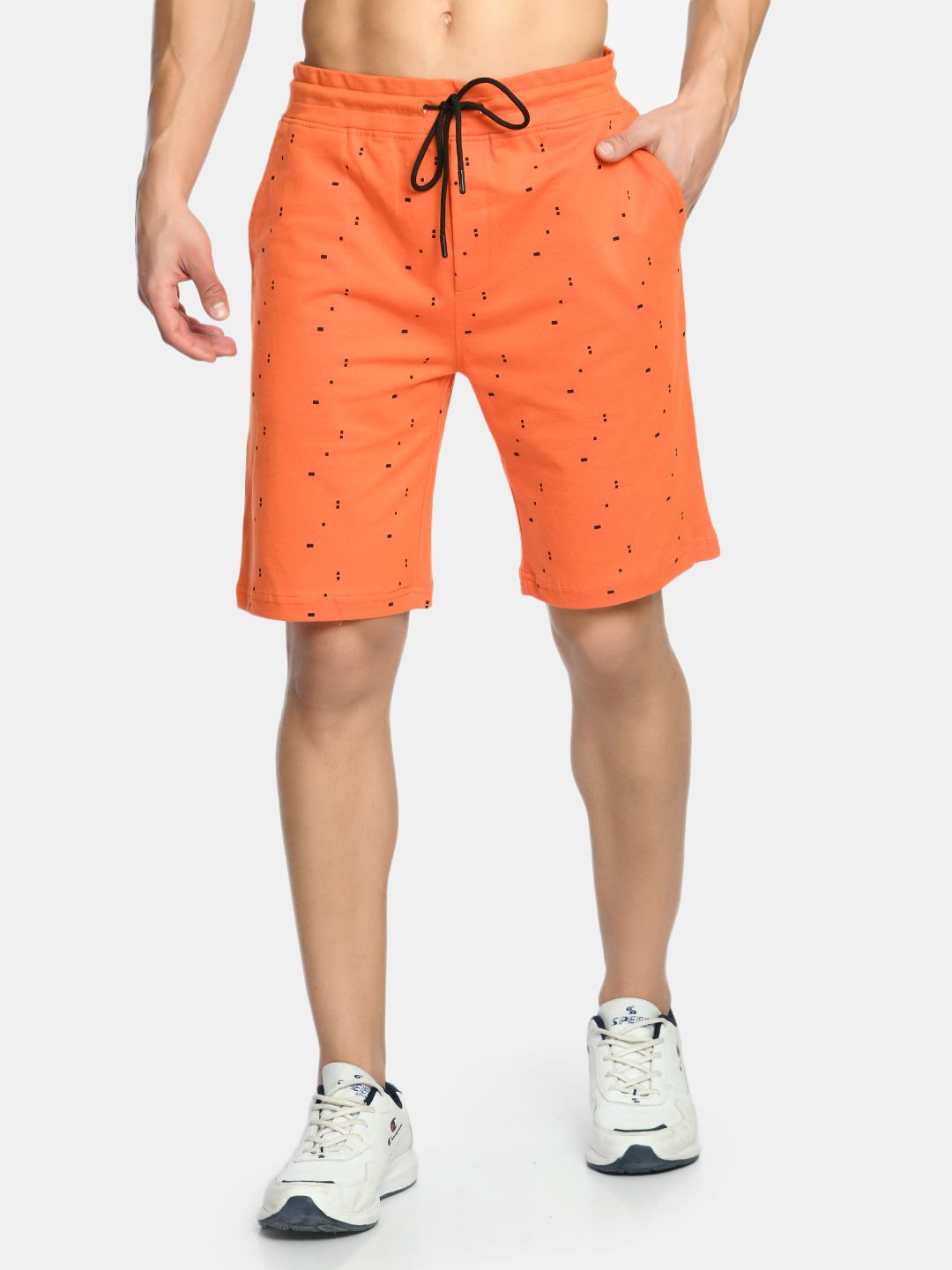 Men's Orange Drawstring Waist Printed Shorts