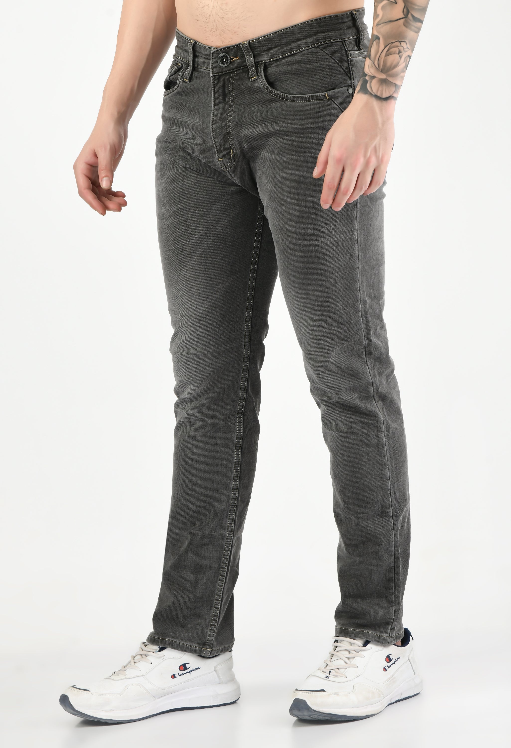 Dark Grey Mid Rise Lycra Slim Fit Jeans