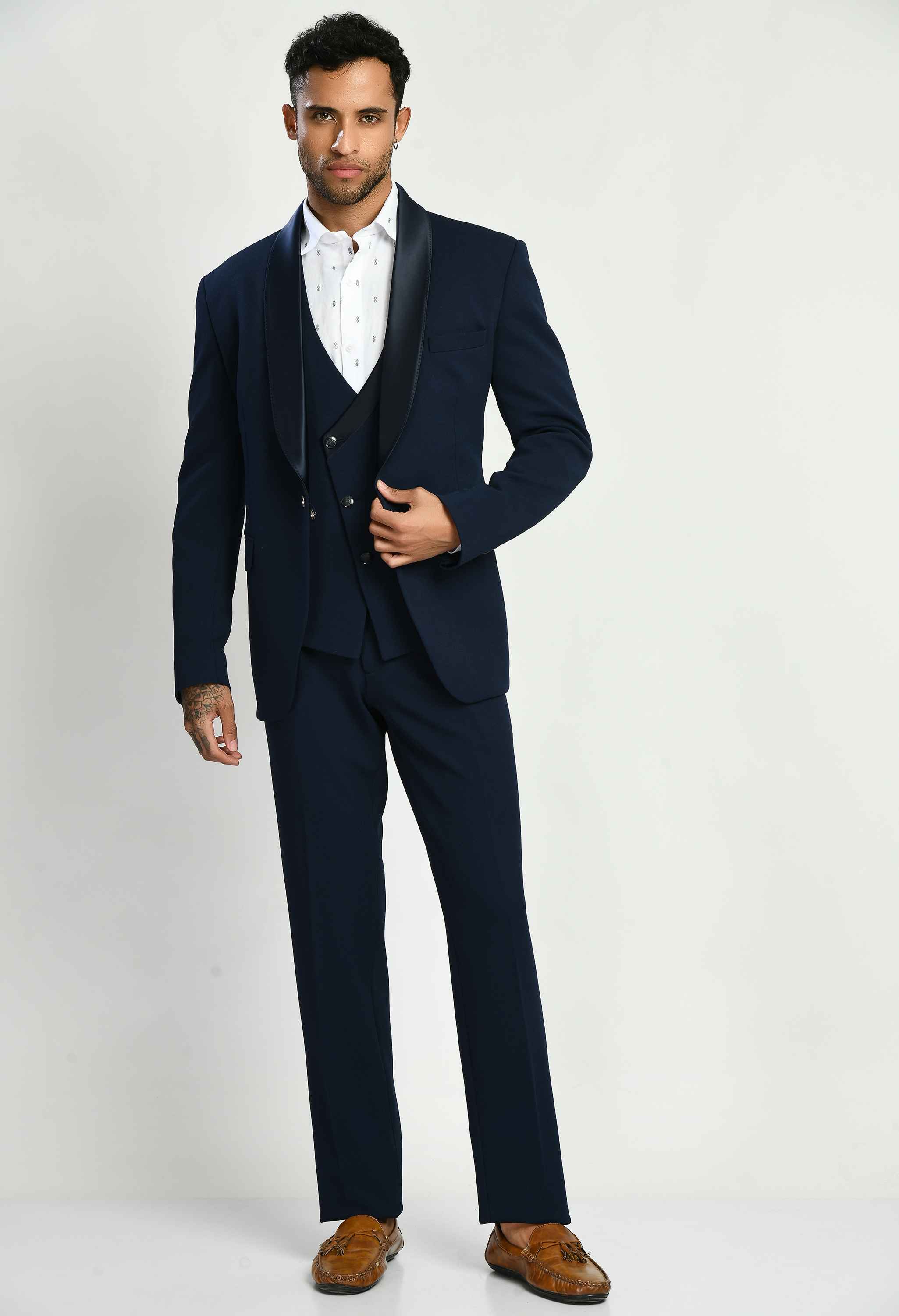 Buy Knitted Navy Blue Self Design Suit - Exclusive Suits for Men Online ...