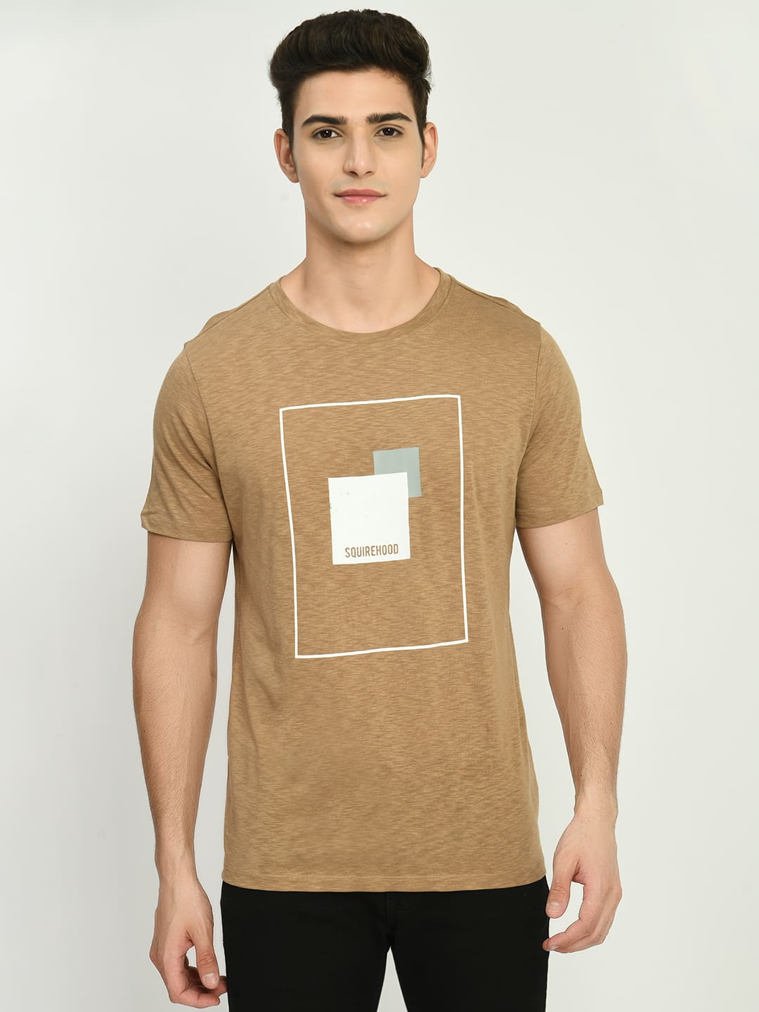 Men's Lemon Light Brown Printed Knit T-Shirt