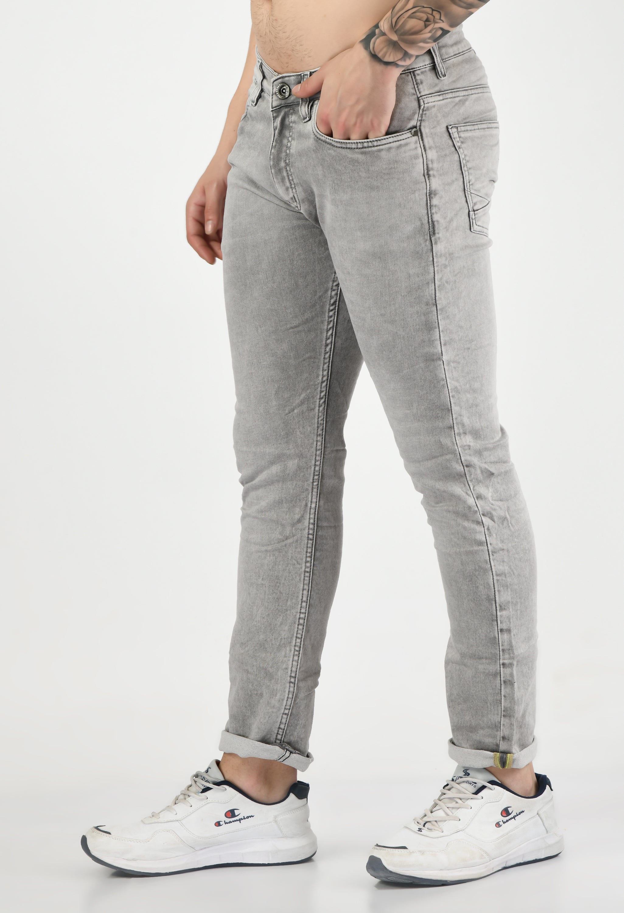 Light Grey Denim Slim Fit Jeans for Men