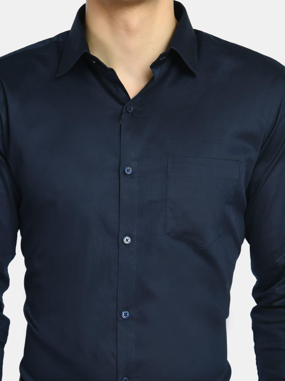 Men's Navy Spread Collar Solid Giza Cotton Formal Shirt