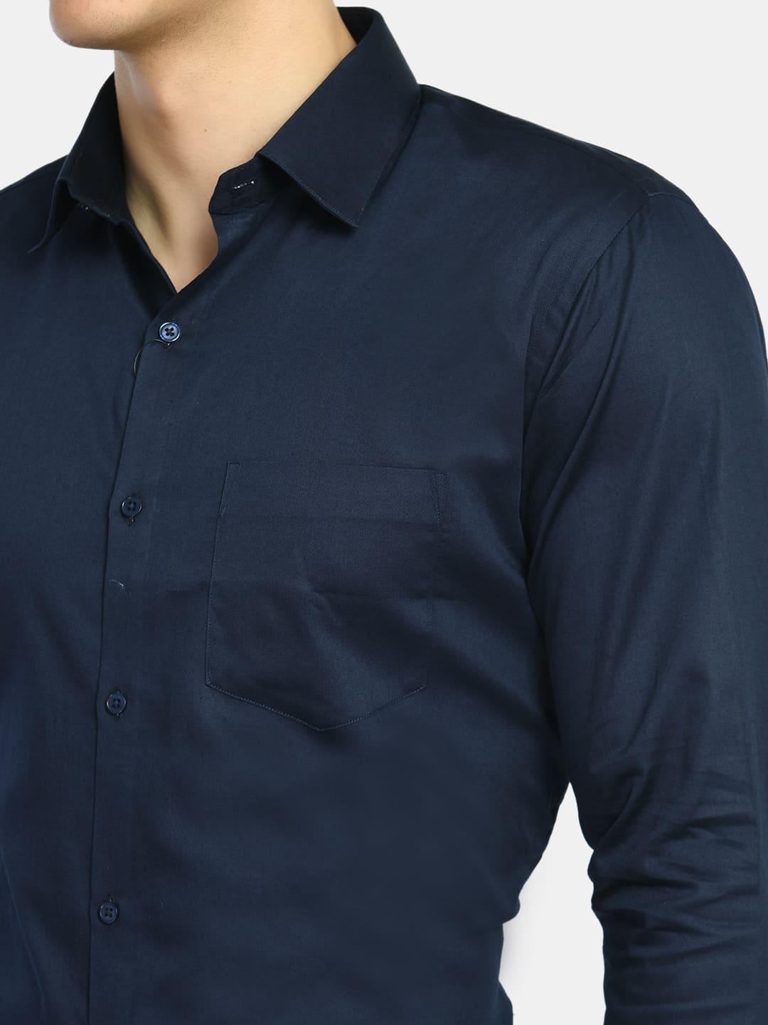 Men's Navy Spread Collar Solid Giza Cotton Formal Shirt