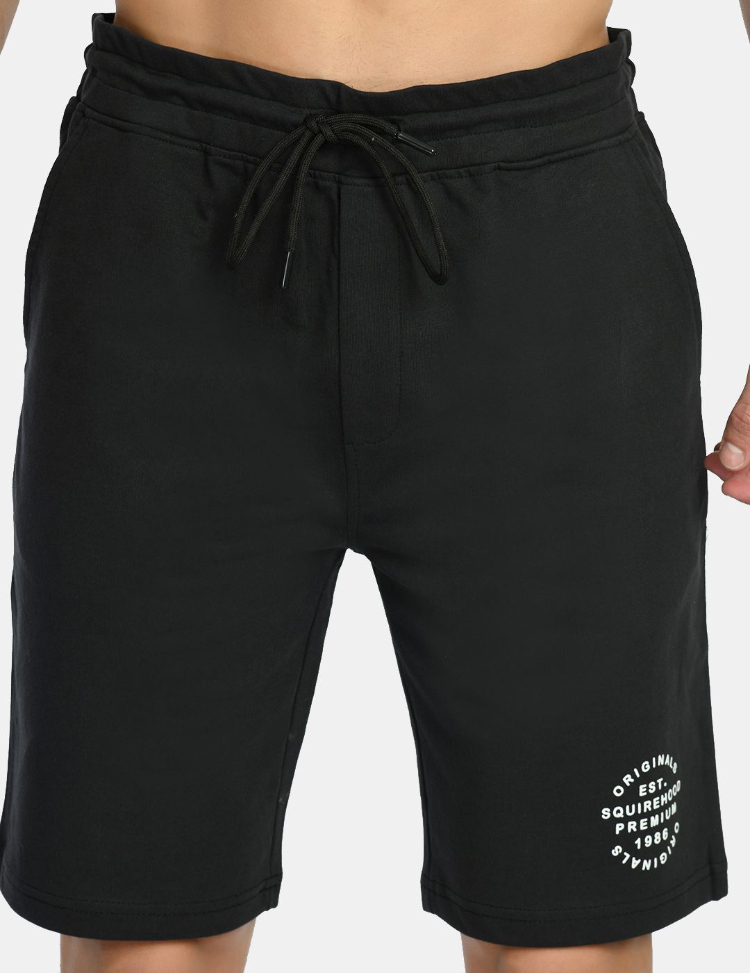 Men's Black Drawstring Waist Solid Knit Shorts