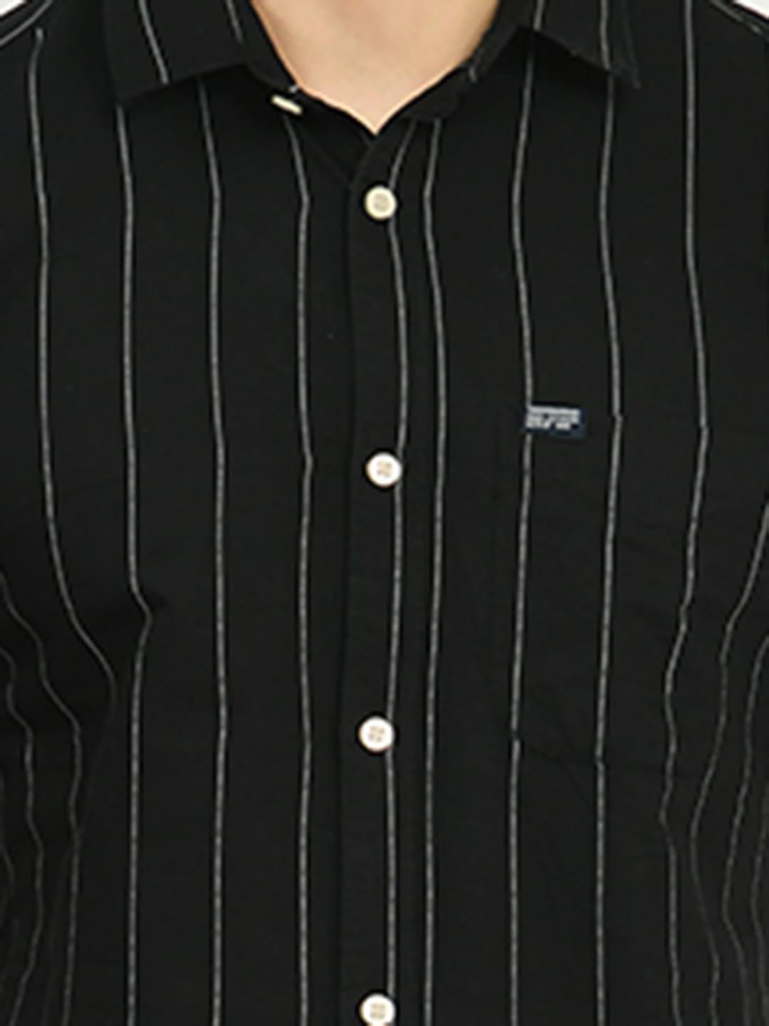 Men's Black Stripes Cotton Spread Collar Shirt