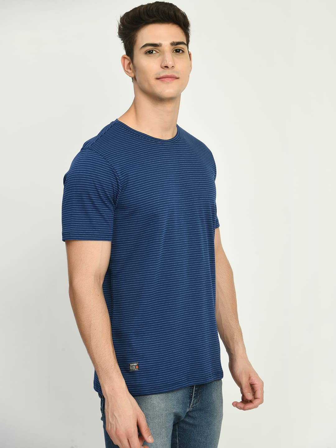 Men's Blue Striped Stylish Half Sleeve T-Shirt