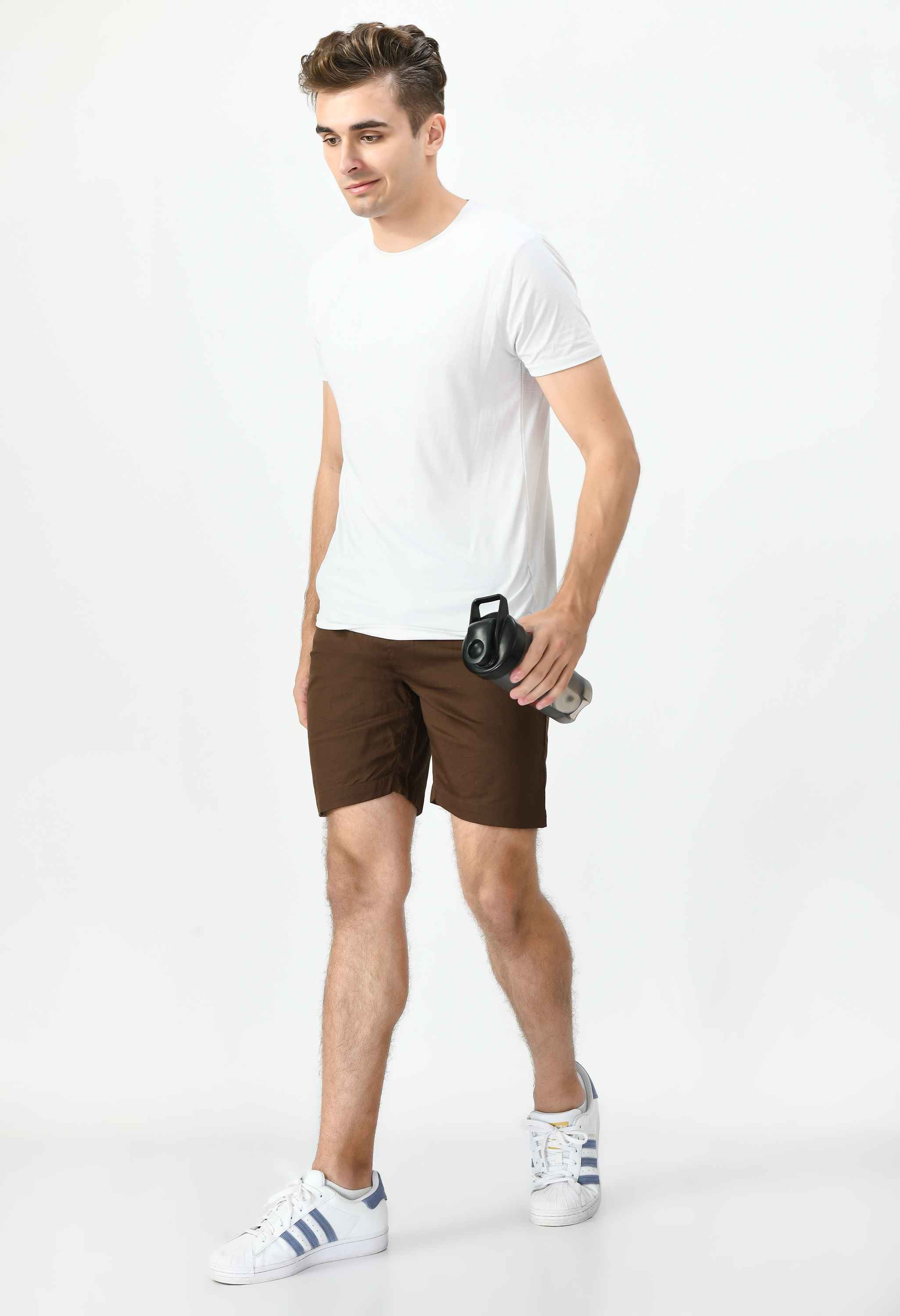 Men's Cotton Twill Solid Boxer with Side Pocket - Brown