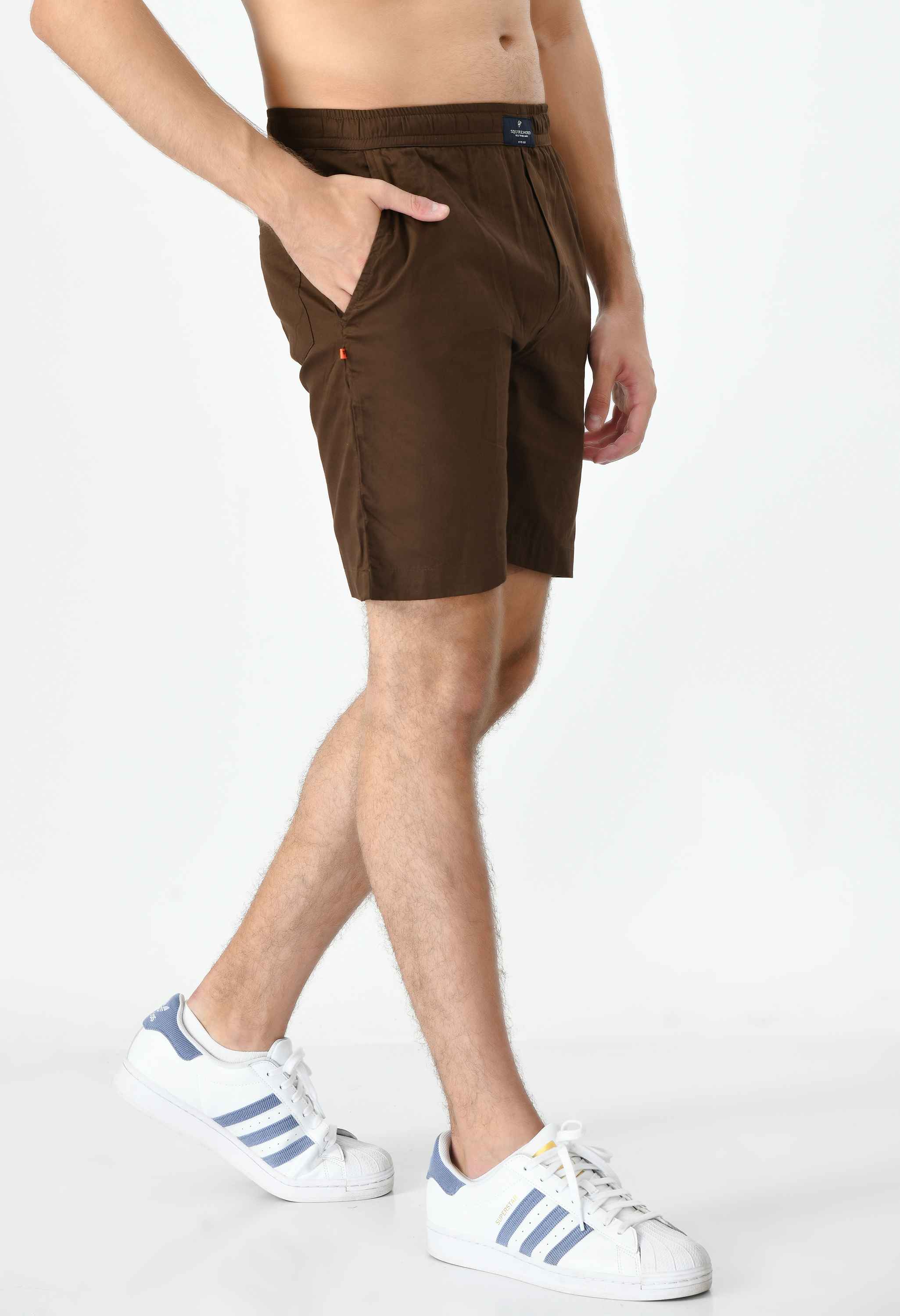 Men's Cotton Twill Solid Boxer with Side Pocket - Brown