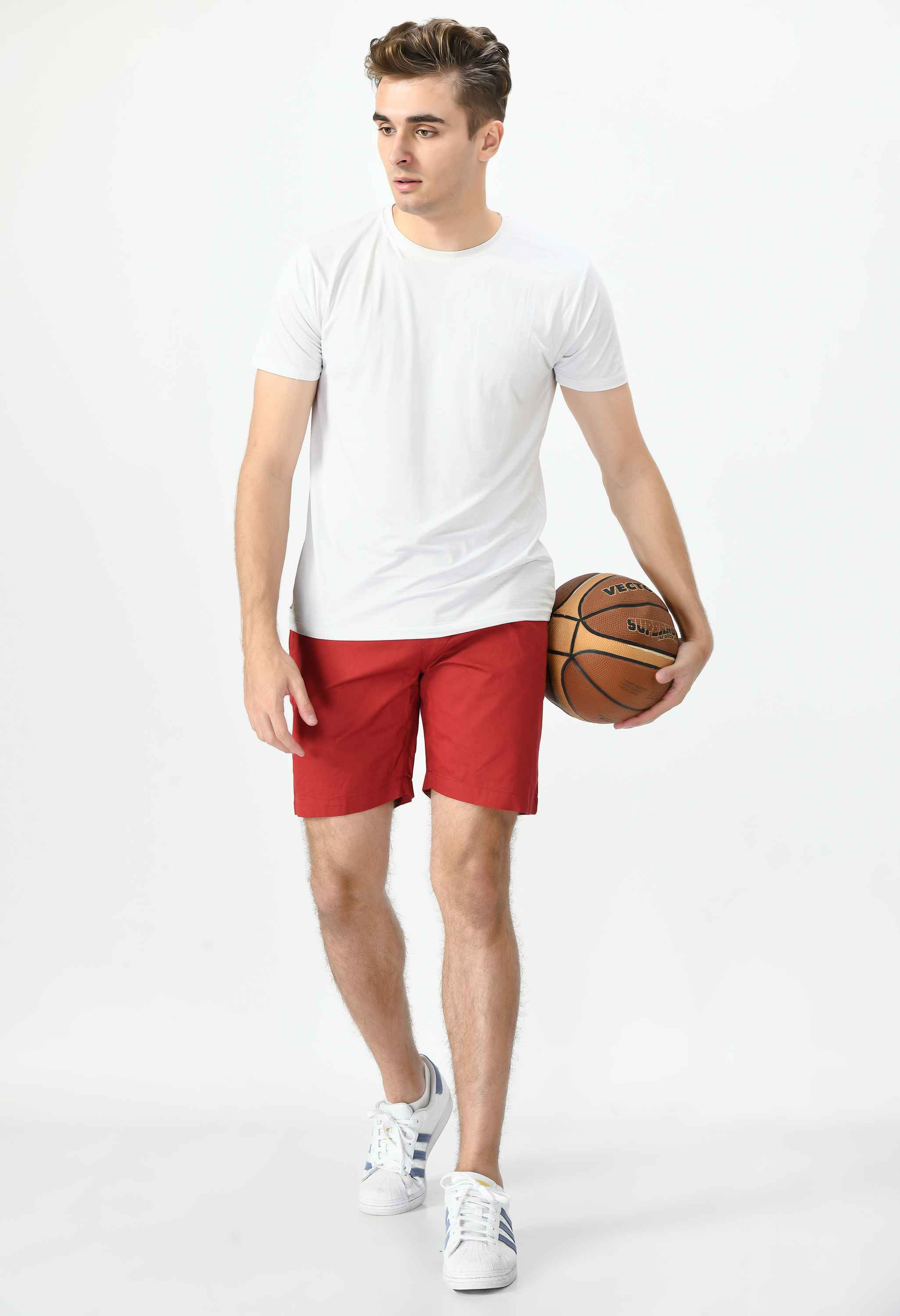 Men's Cotton Twill Solid Boxer with Side Pocket - Red