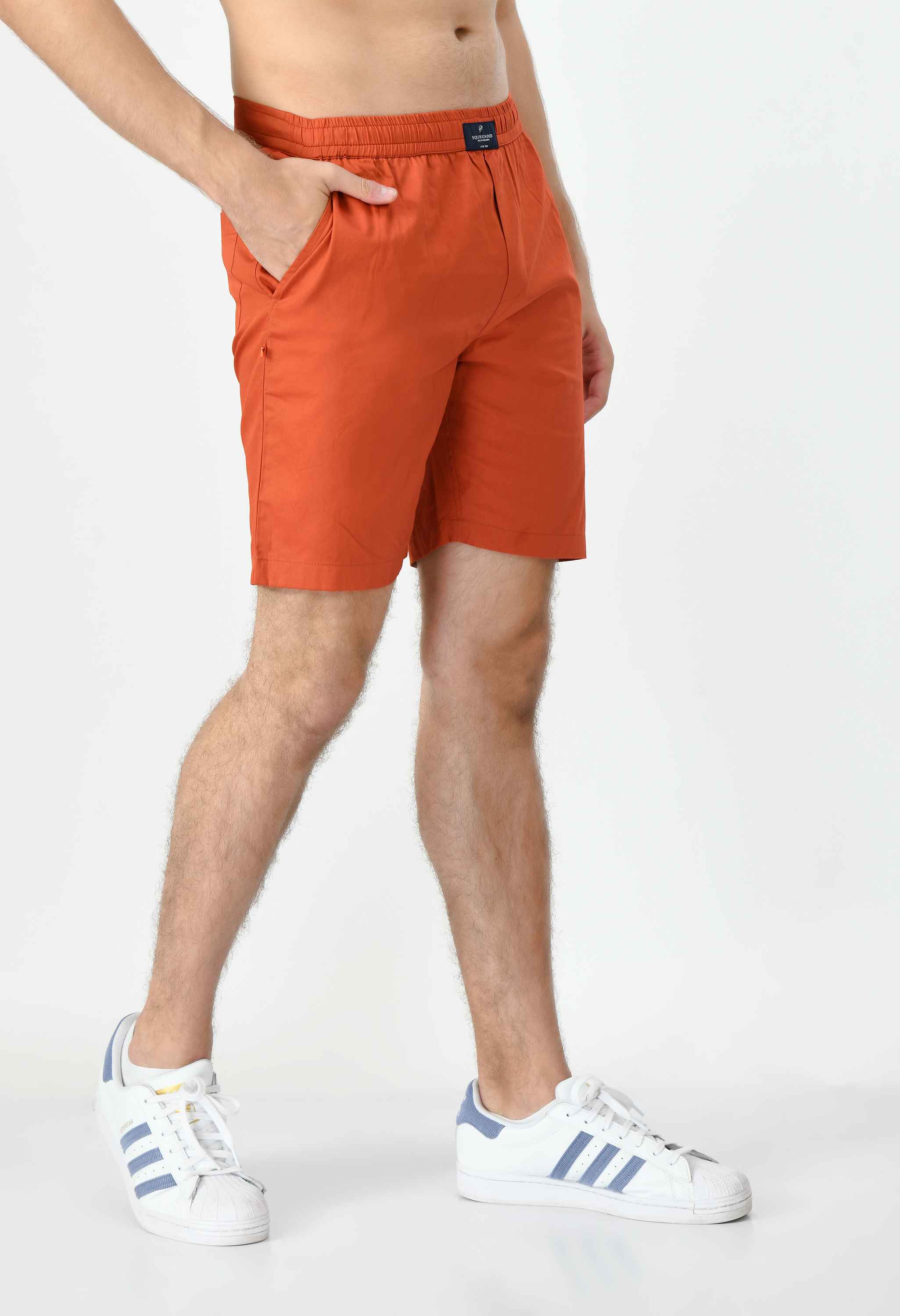 Men's Cotton Twill Solid Boxer with Side Pocket - Orange