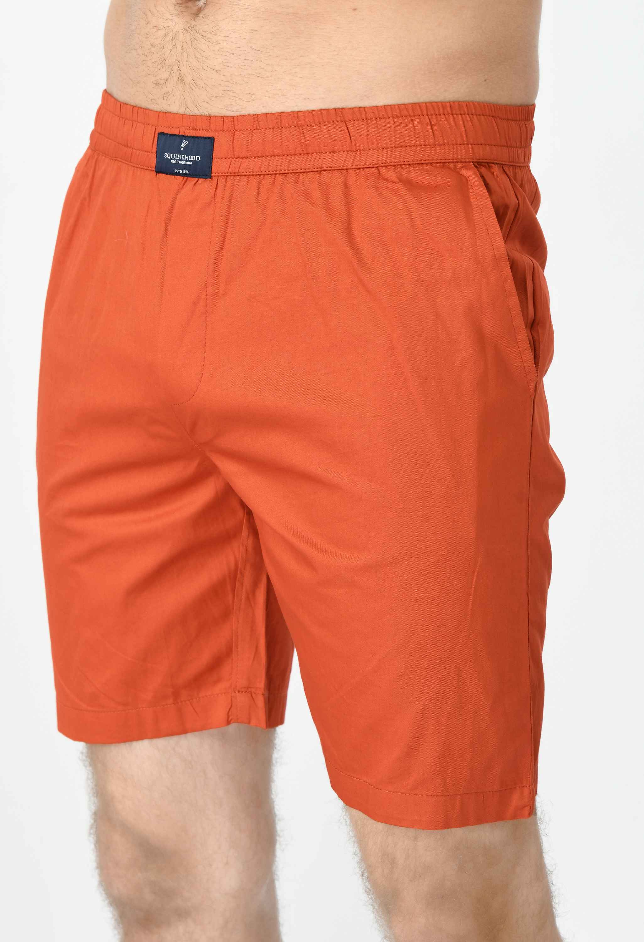 Men's Cotton Twill Solid Boxer with Side Pocket - Orange