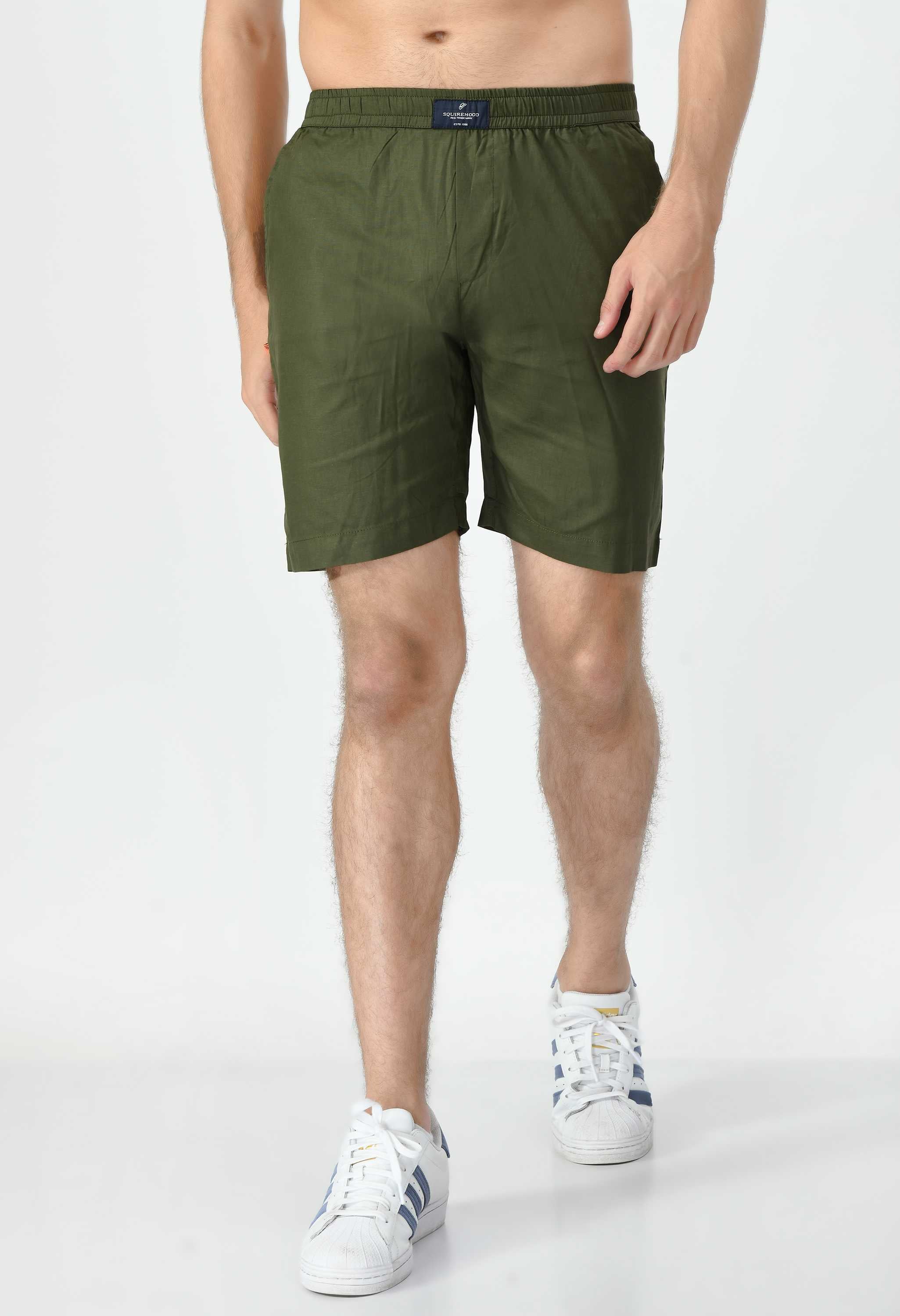Men's Cotton Twill Solid Boxer with Side Pocket - Olive