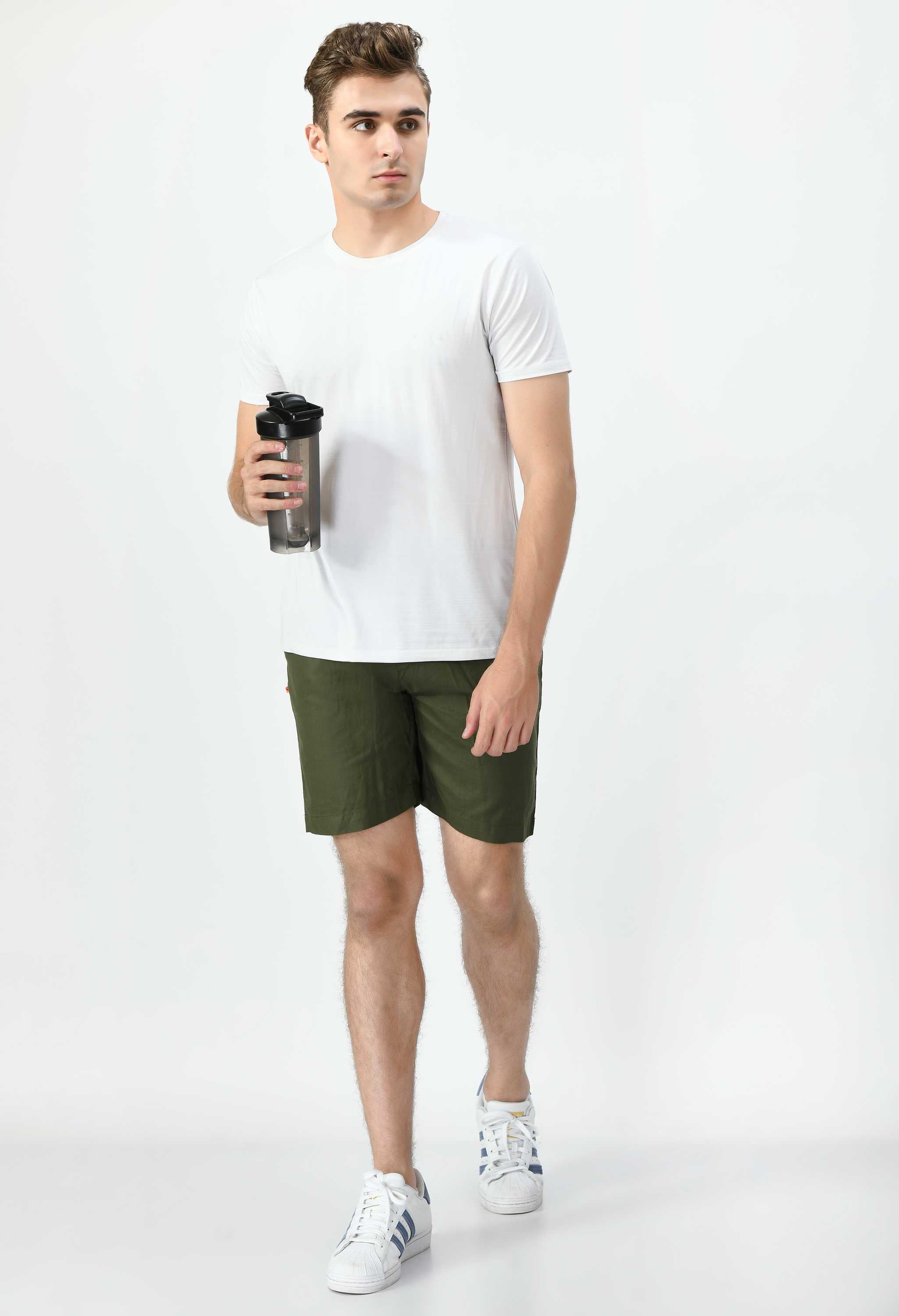 Men's Cotton Twill Solid Boxer with Side Pocket - Olive