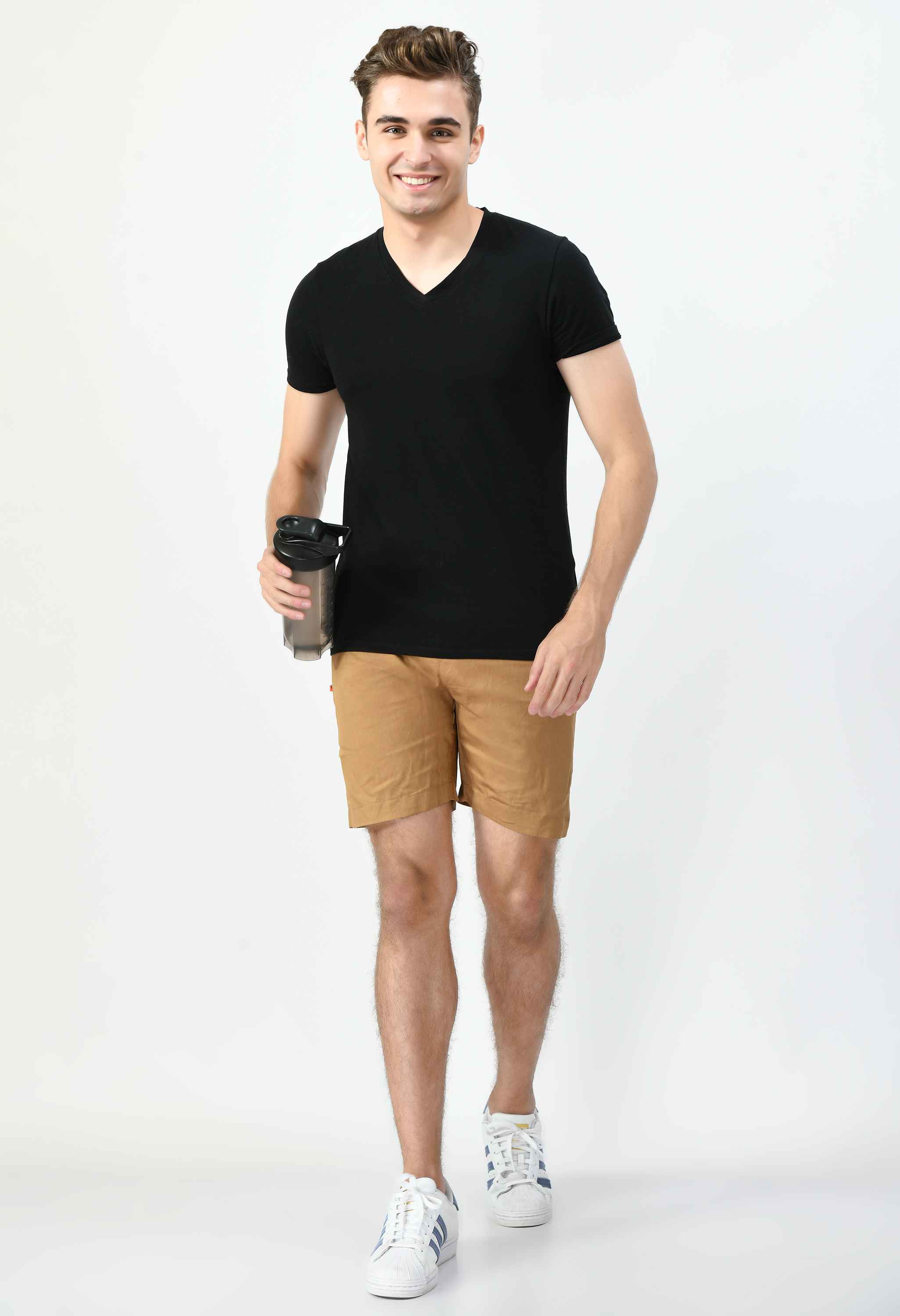 Men's Cotton Twill Solid Boxer with Side Pocket - Beige