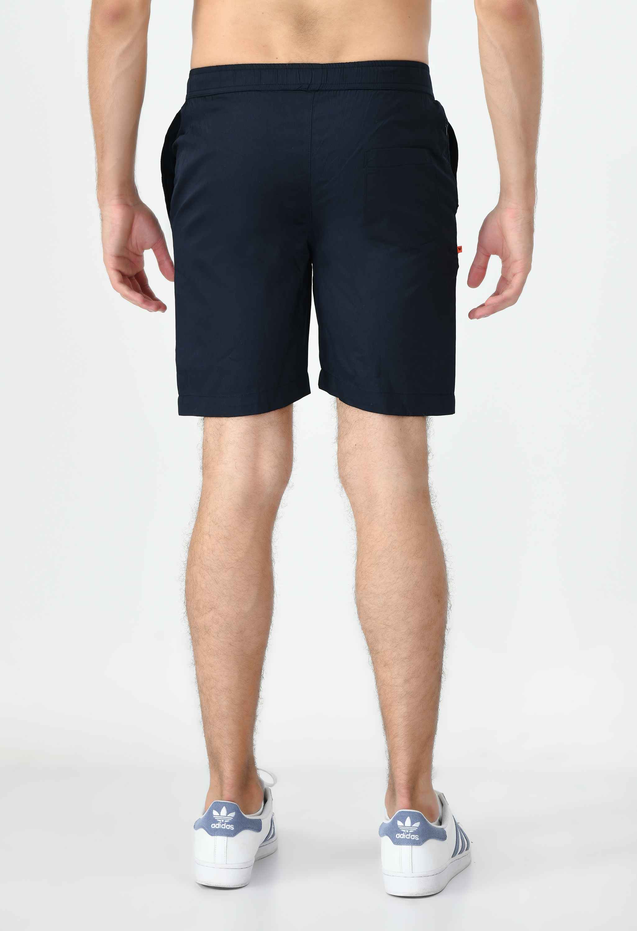Men's Cotton Twill Solid Boxer with Side Pocket - Navy