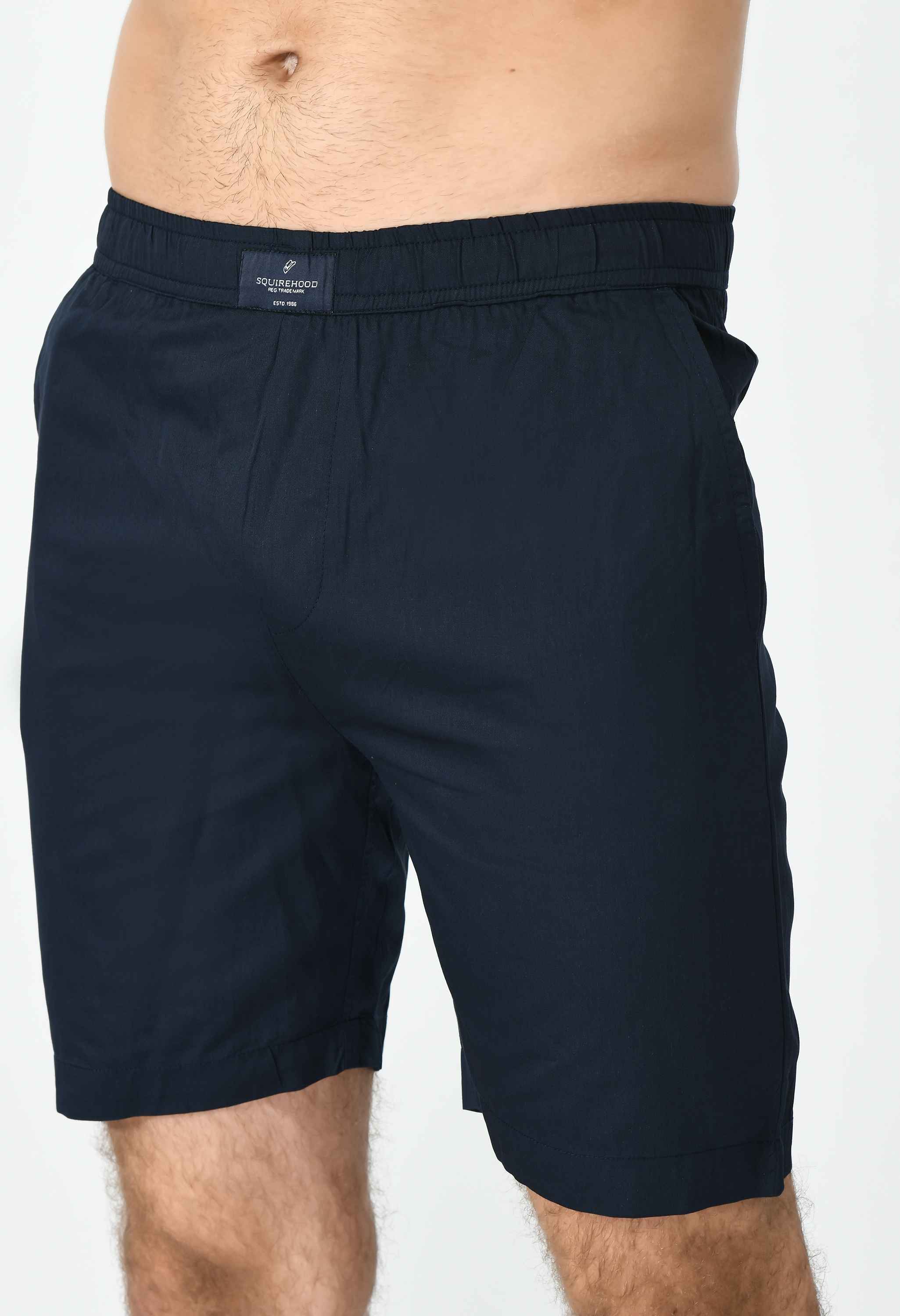 Men's Cotton Twill Solid Boxer with Side Pocket - Navy