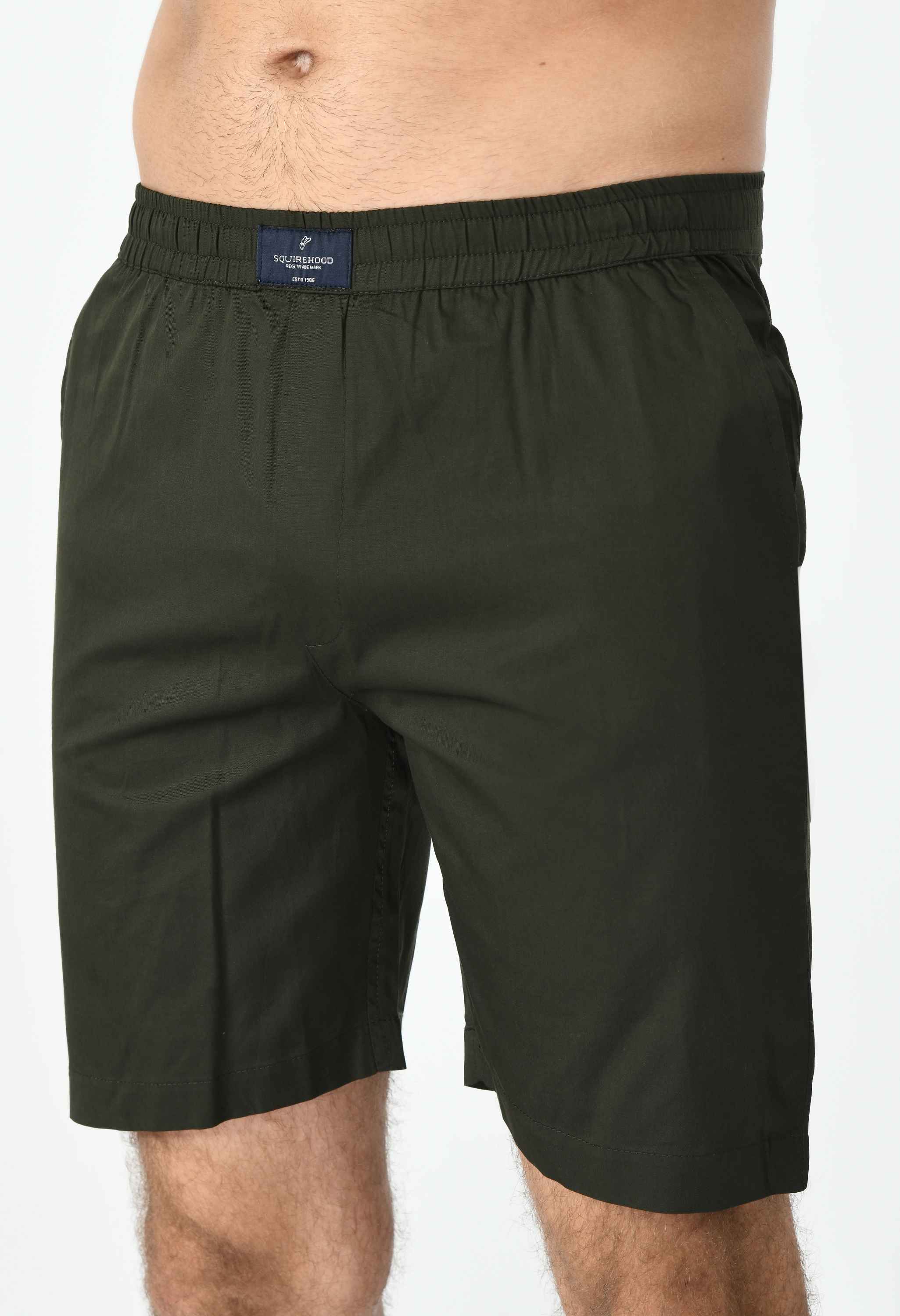 Men's Cotton Twill Solid Boxer with Side Pocket - Green