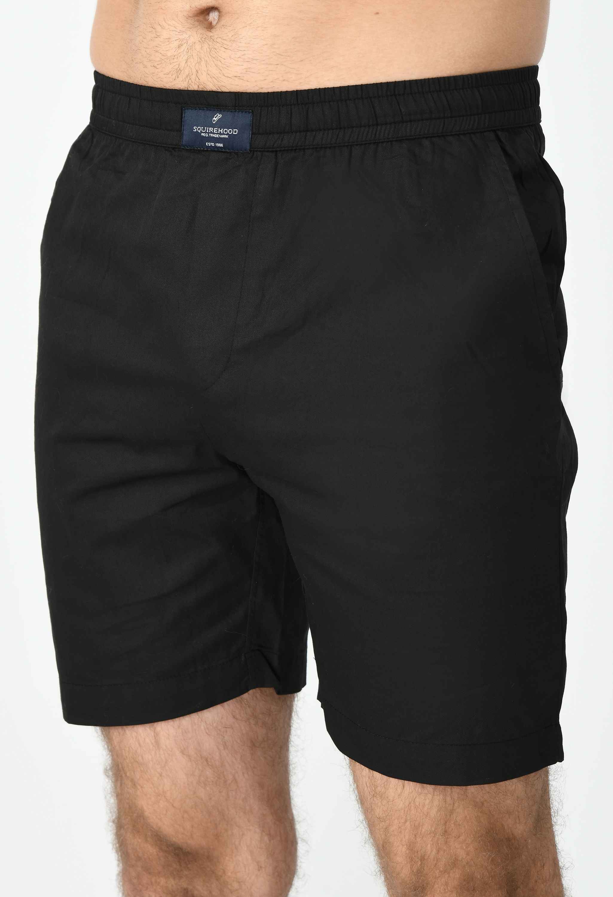 Men's Cotton Twill Solid Boxer with Side Pocket - Black