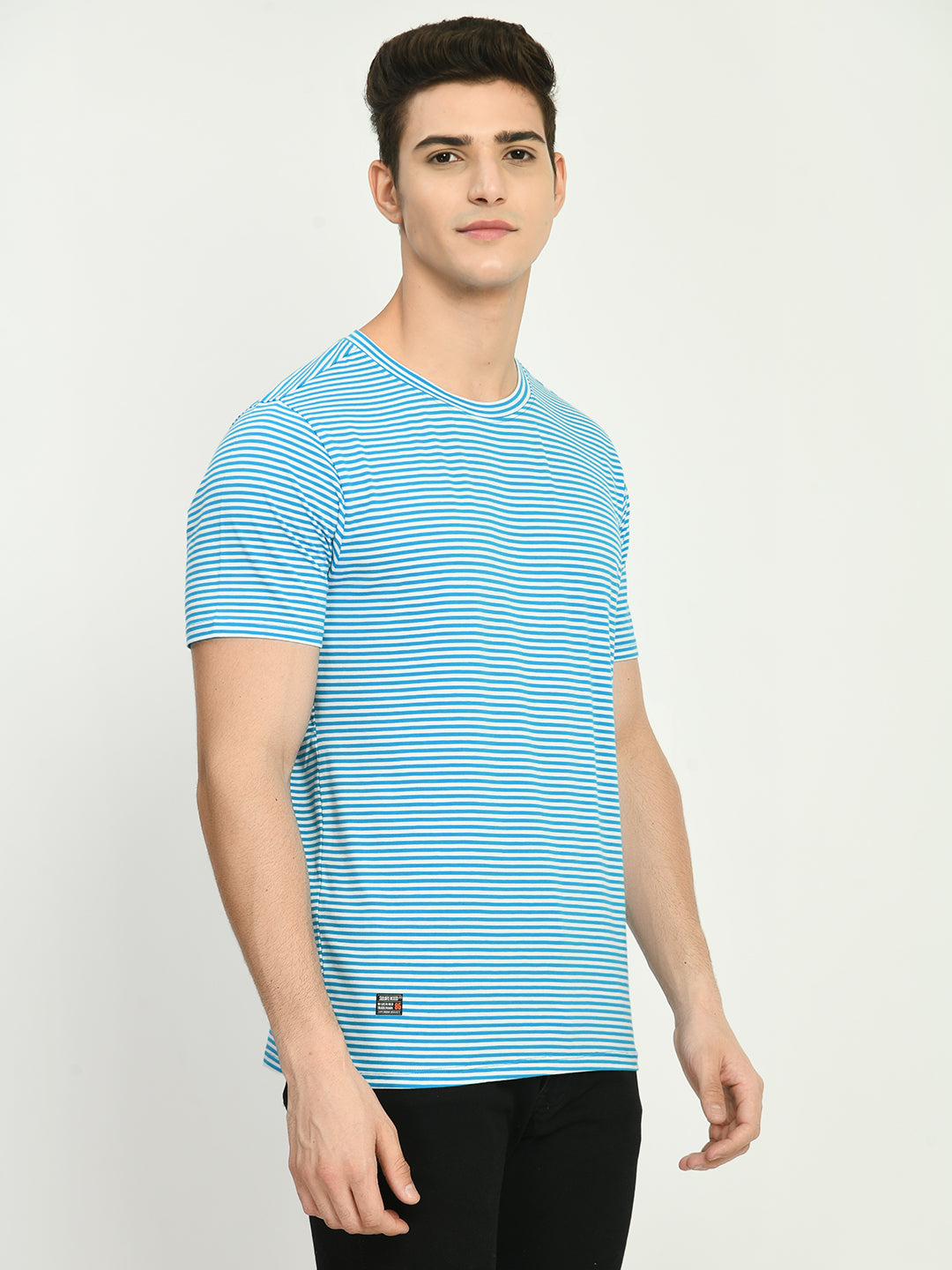 Men's Firozi White Simple Striped T-Shirt