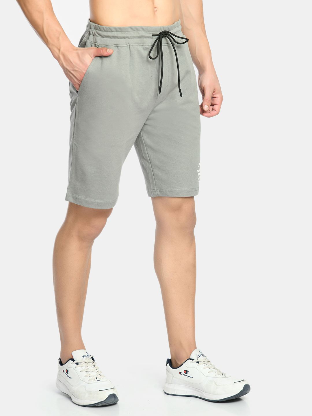 Men's Grey Mid Rise Knit Shorts