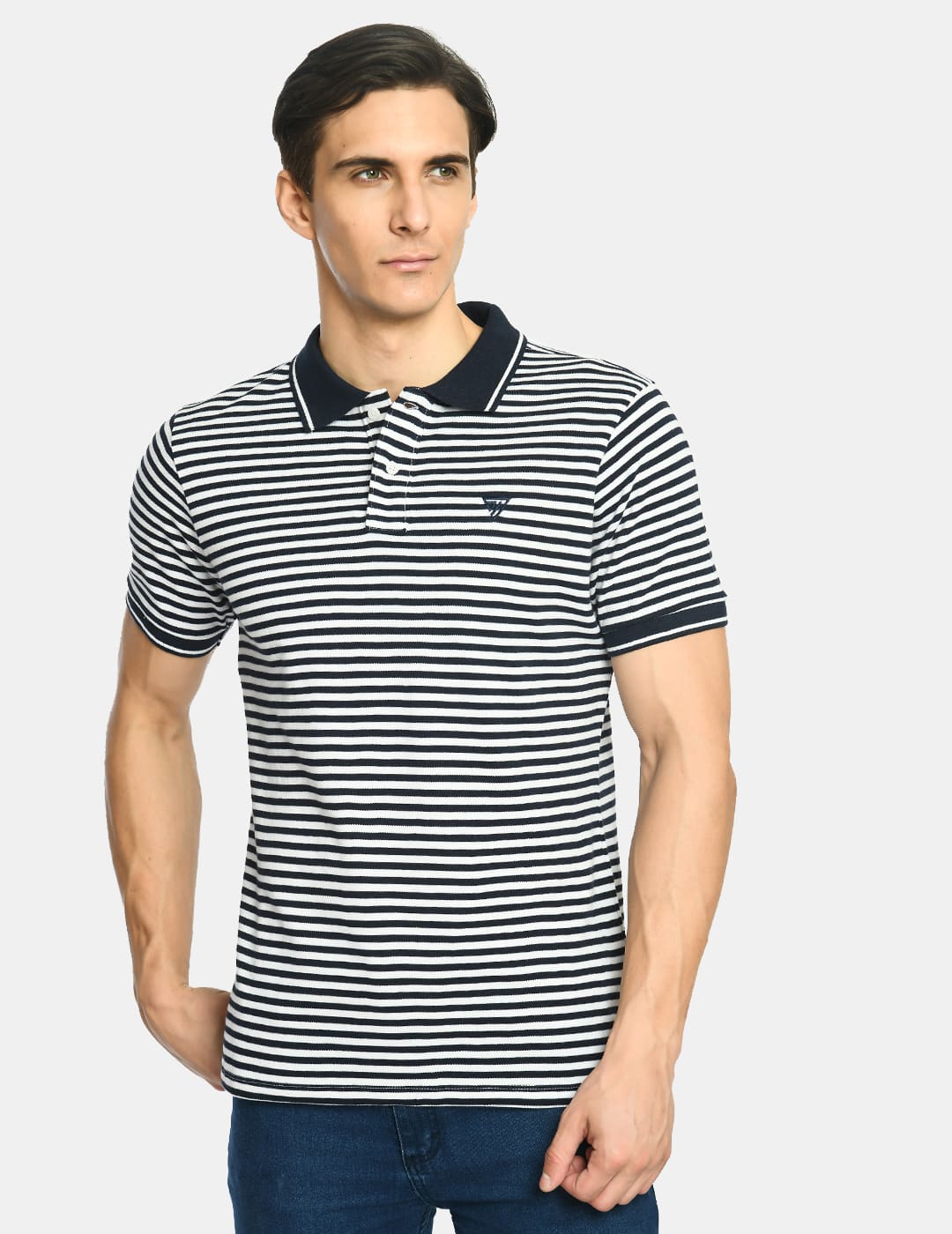 Men's Navy Striped Regular Fit Polo T-Shirt