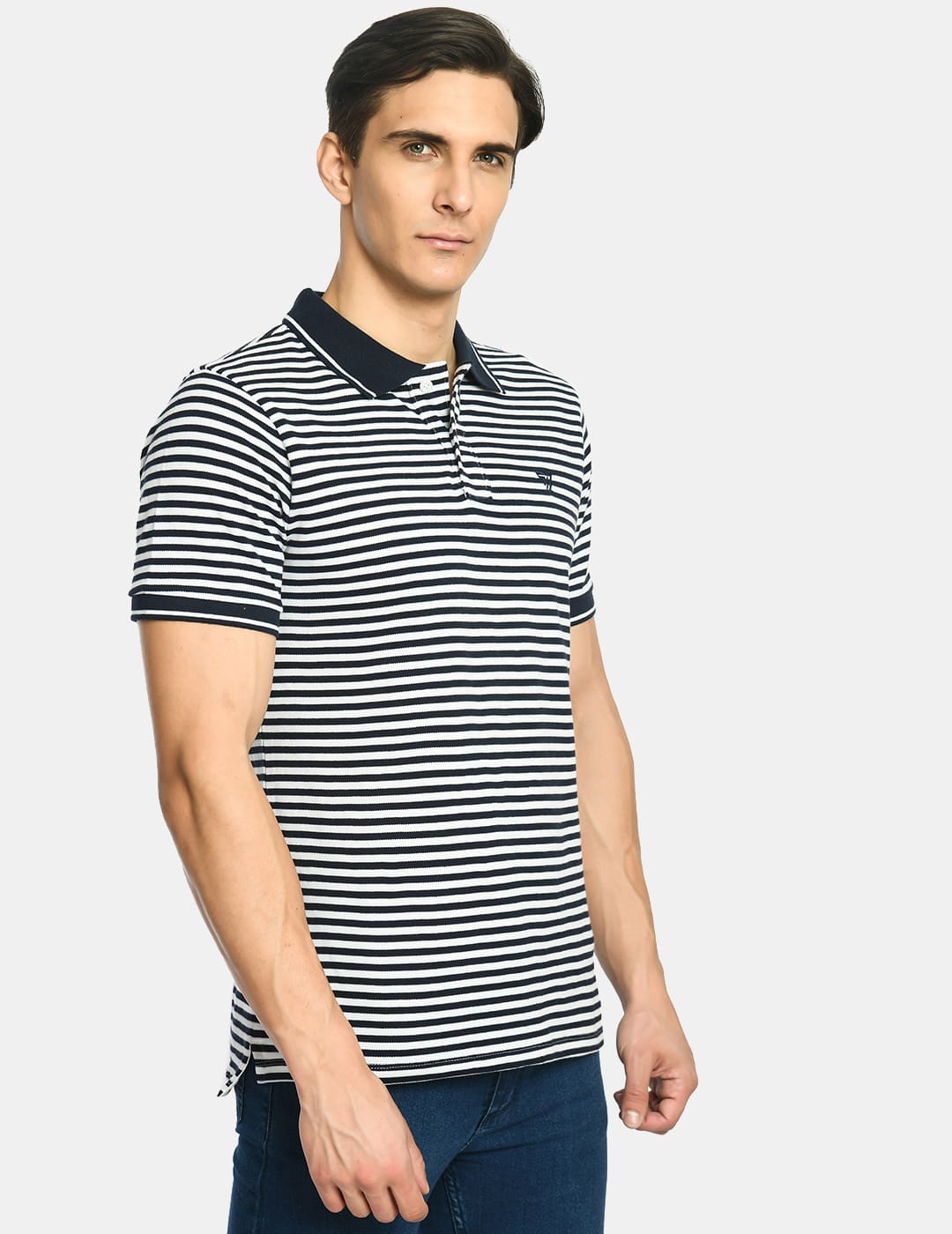 Men's Navy Striped Regular Fit Polo T-Shirt