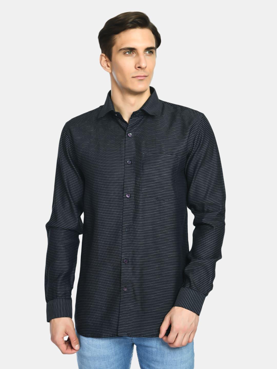 Men's Navy Stripes Cotton Regular Fit Shirt