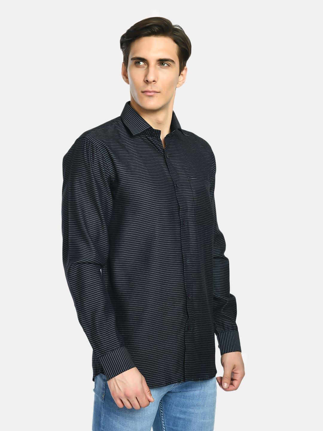Men's Navy Stripes Cotton Regular Fit Shirt