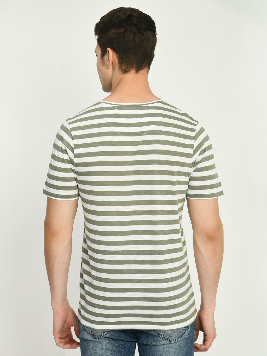Men's Olive White Striped T-Shirt