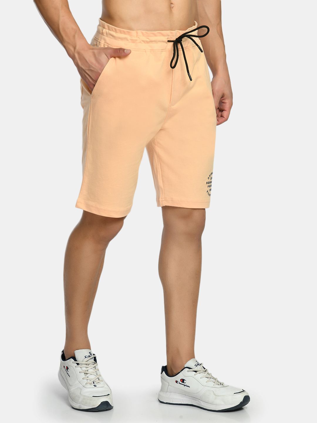 Men's Light Orange Mid Rise Knit Shorts