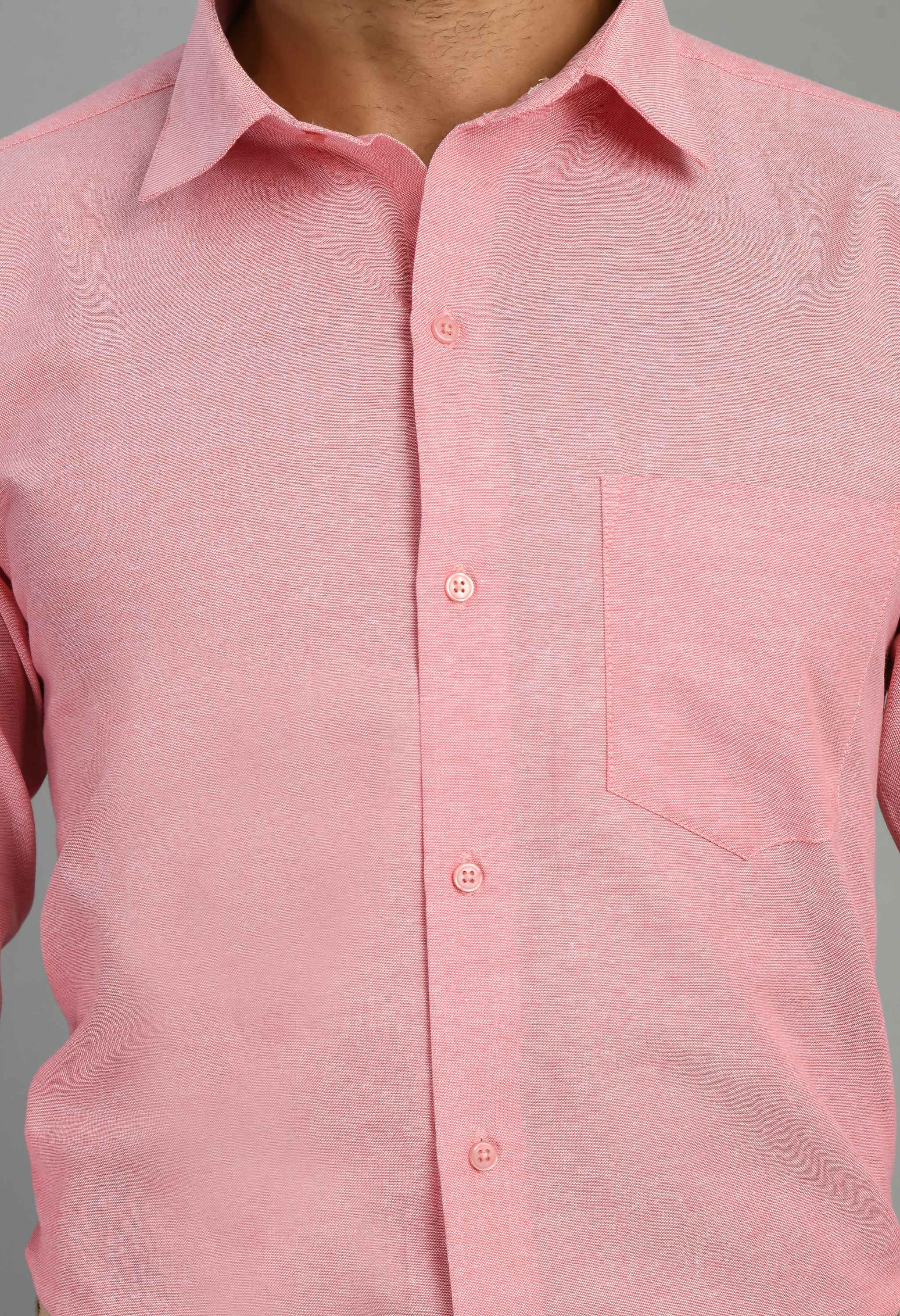 Men's Peach Spread Collor Solid Formal Shirt