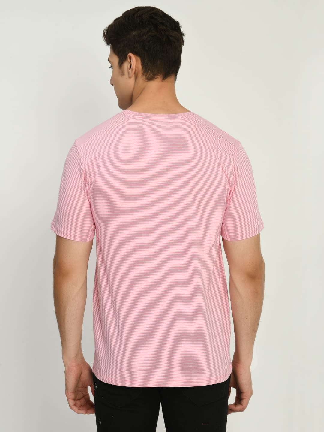 Men's Pink White Striped T-Shirt