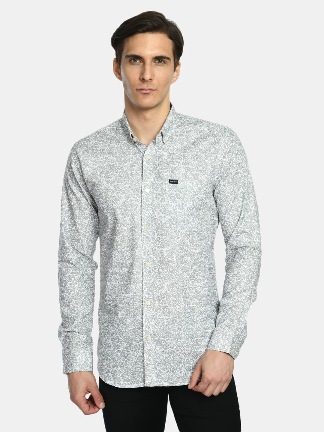 Men's Printed Oxford Regular Fit Shirt - White