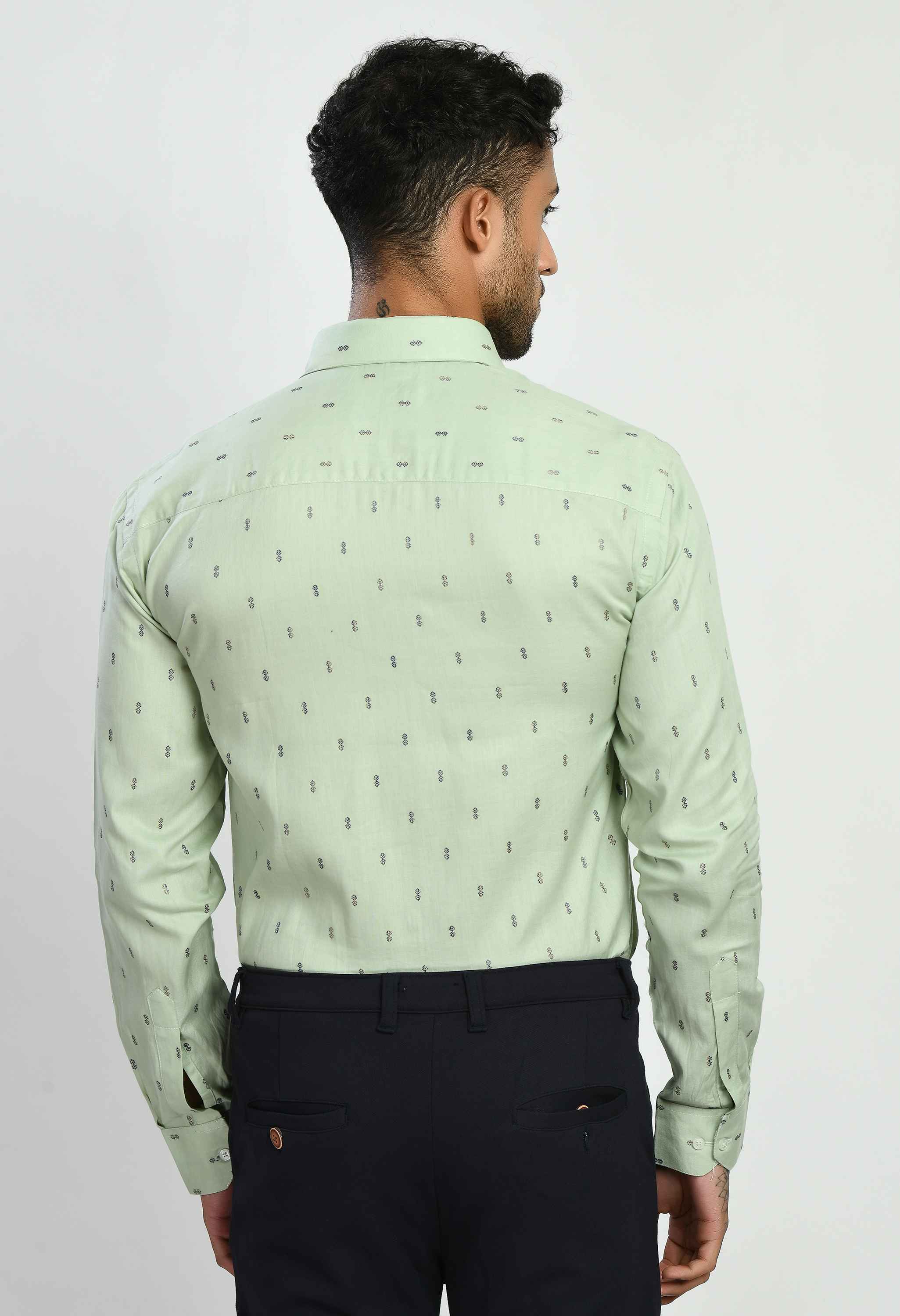 Men's Printed Sea Green Cotton Formal Shirt