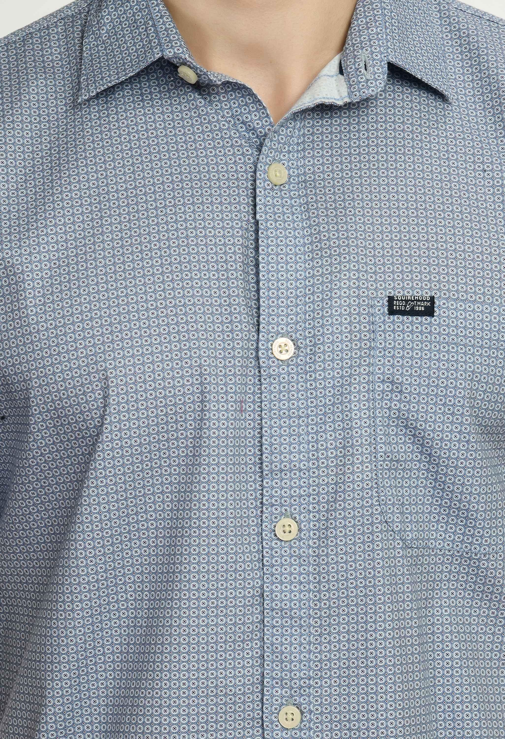 Men's Printed Cotton Spread Collar Regular Fit Shirt