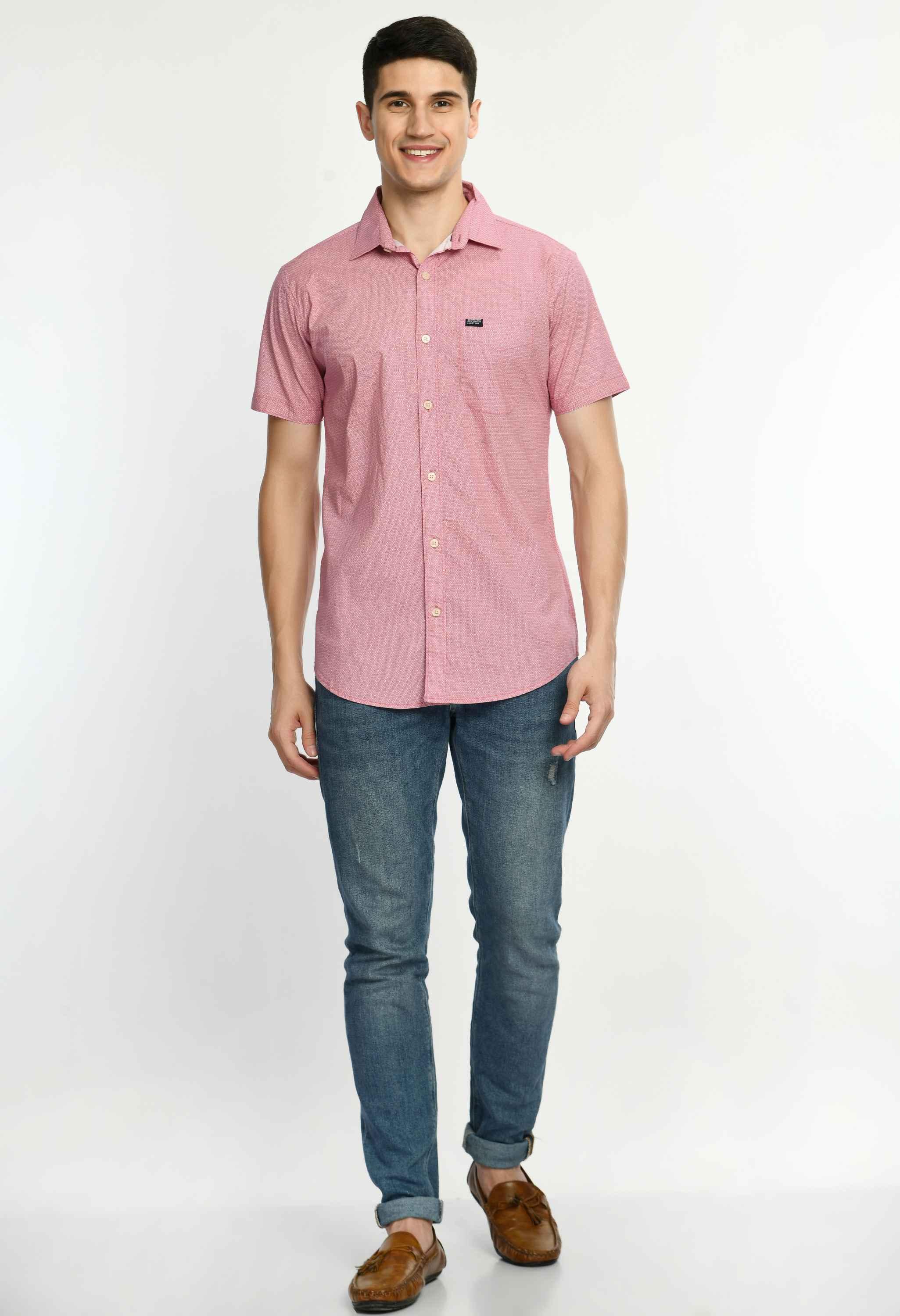 Men's Printed Cotton Spread Collar Regular Fit Shirt