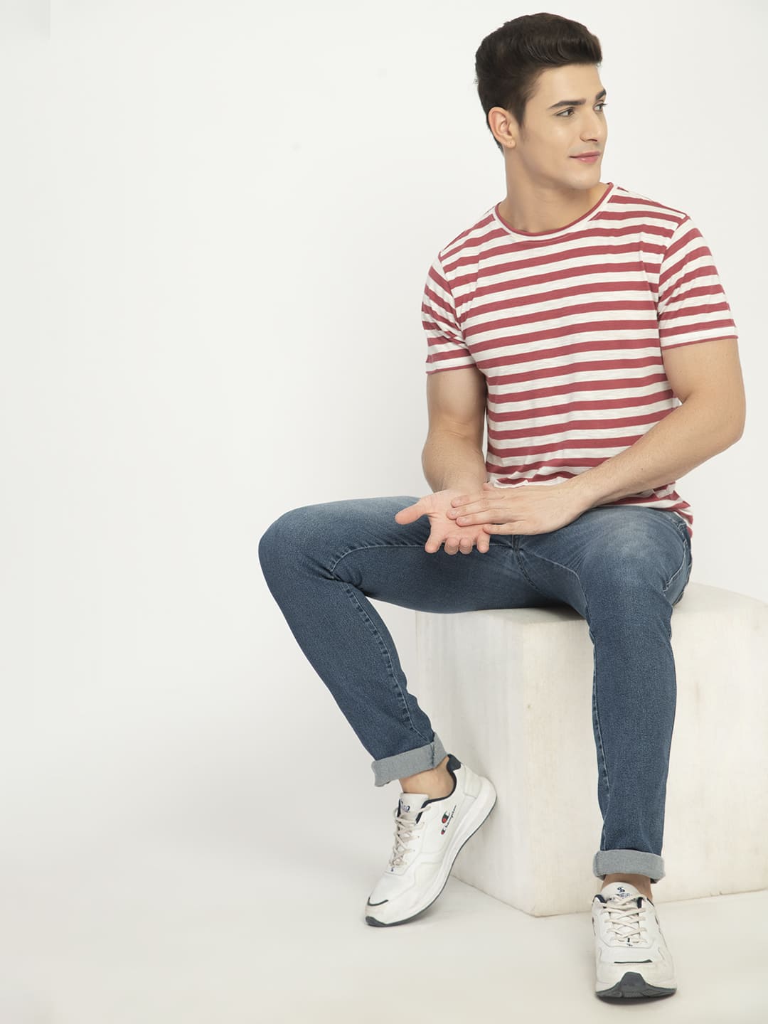 Men's Red White Striped Casual T-Shirt