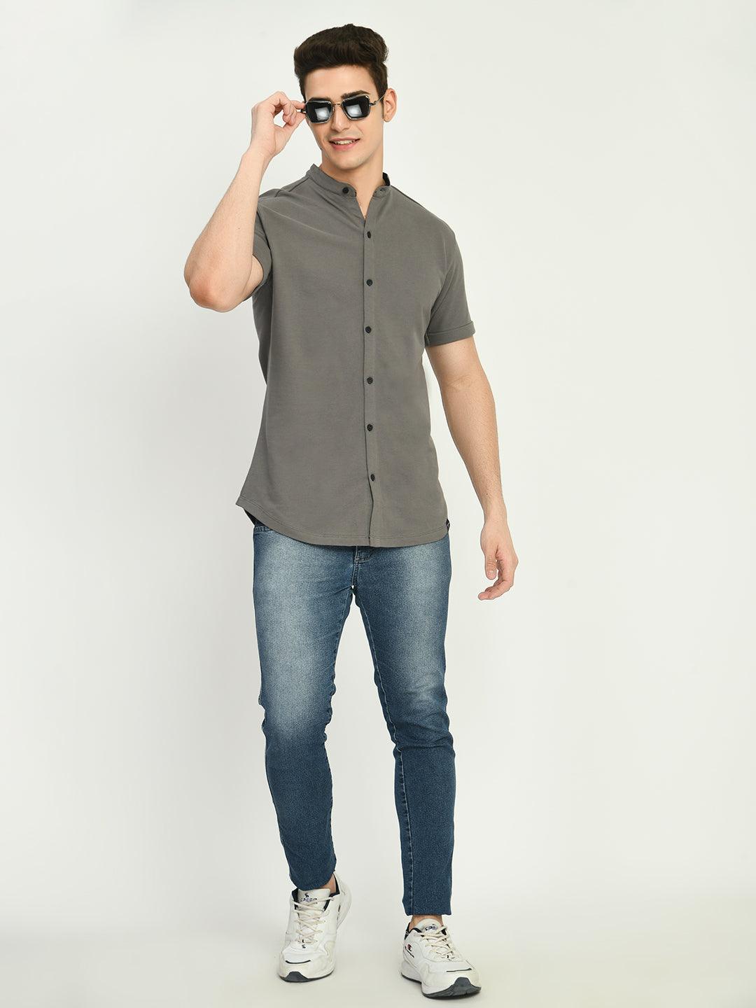Men's Regular Fit Knit Shirt with Mandarin Collor