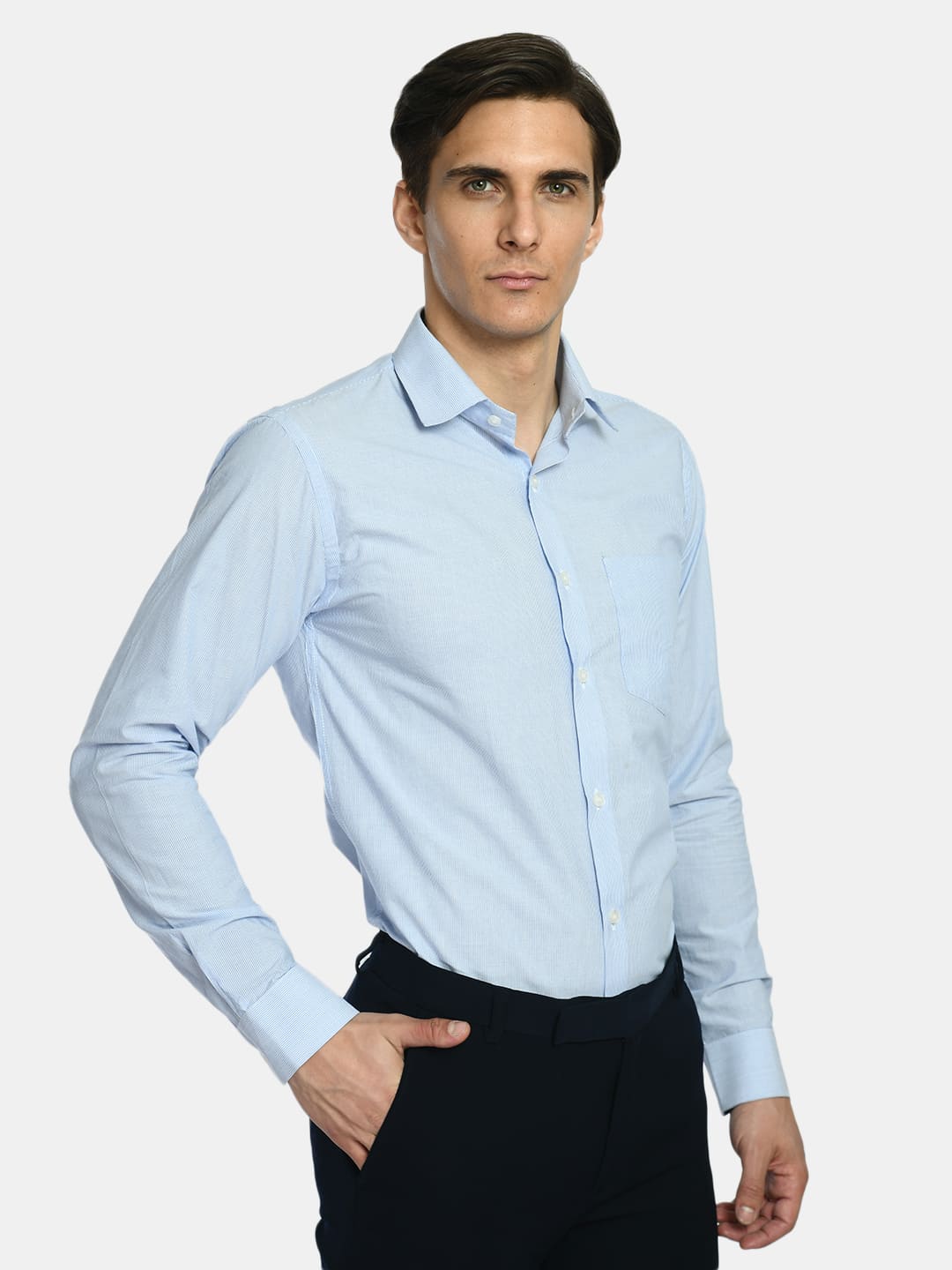 Men's Sky blue Stripes Cotton Formal Shirt