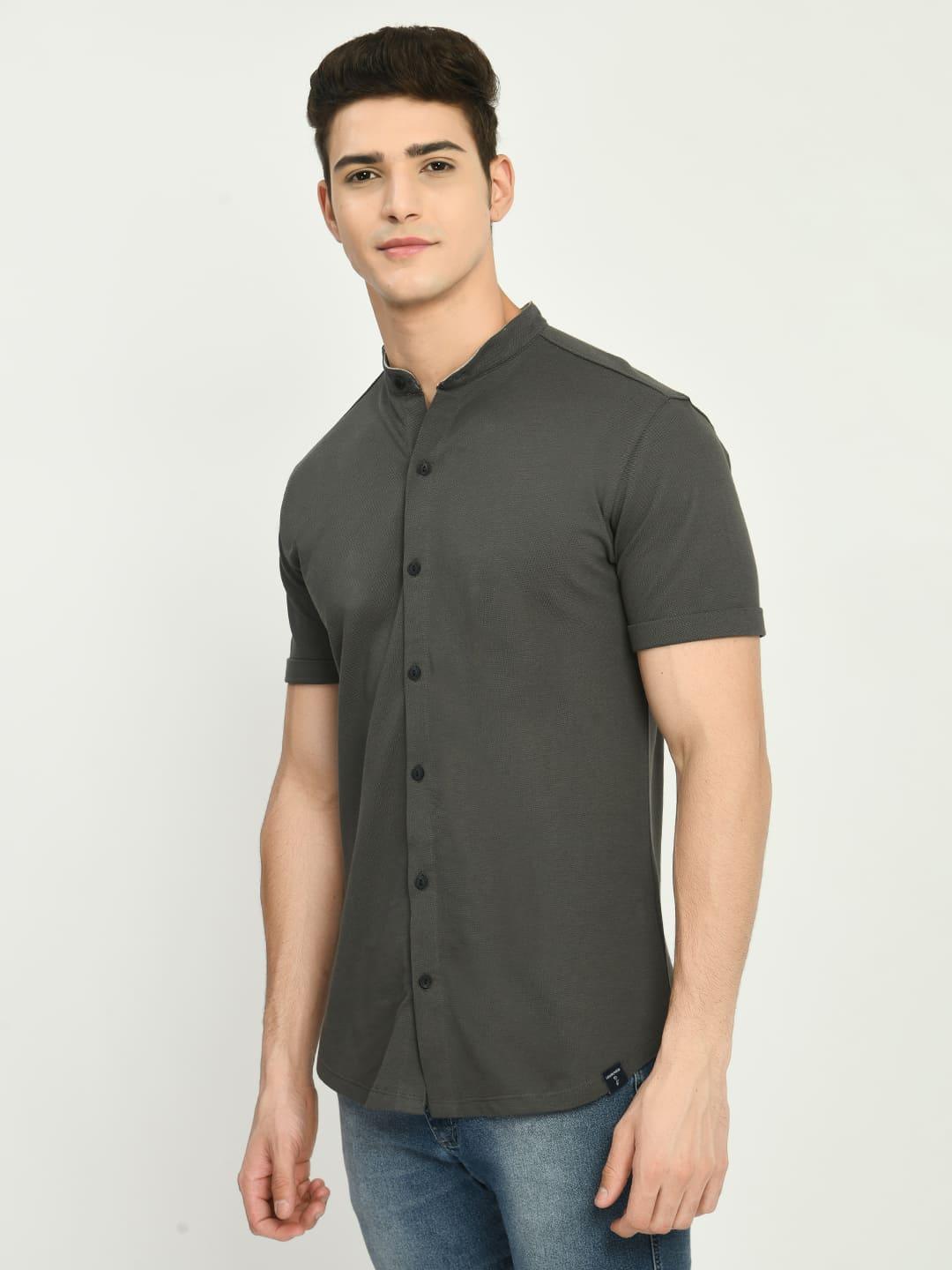 Buy Men's Solid Dark Grey Mandarin Collar Shirt Online – SQUIREHOOD