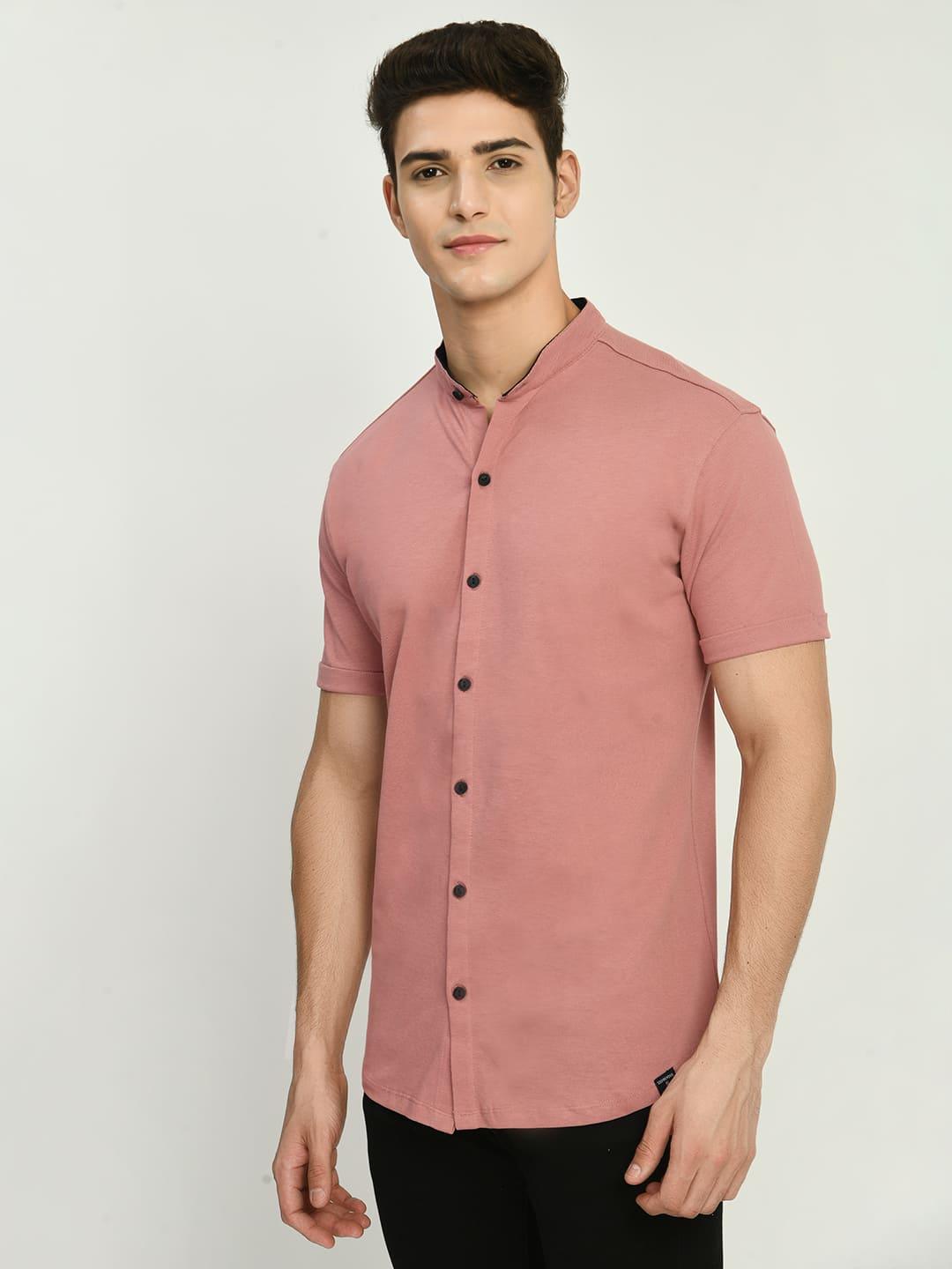 Men's Solid Dark Pink Mandarin Collar Shirt