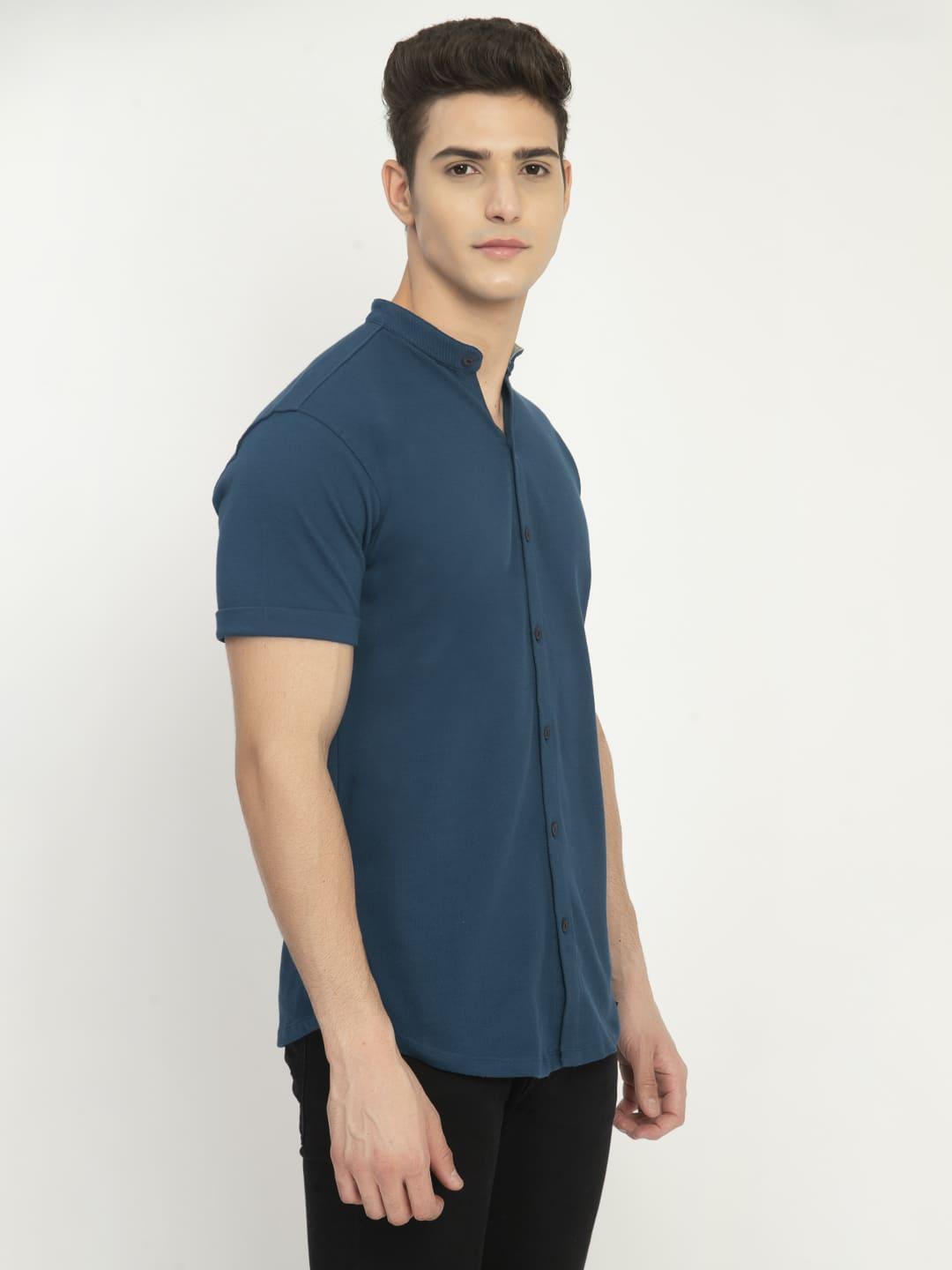 Men's Solid Knit Mandarin Collar Shirt