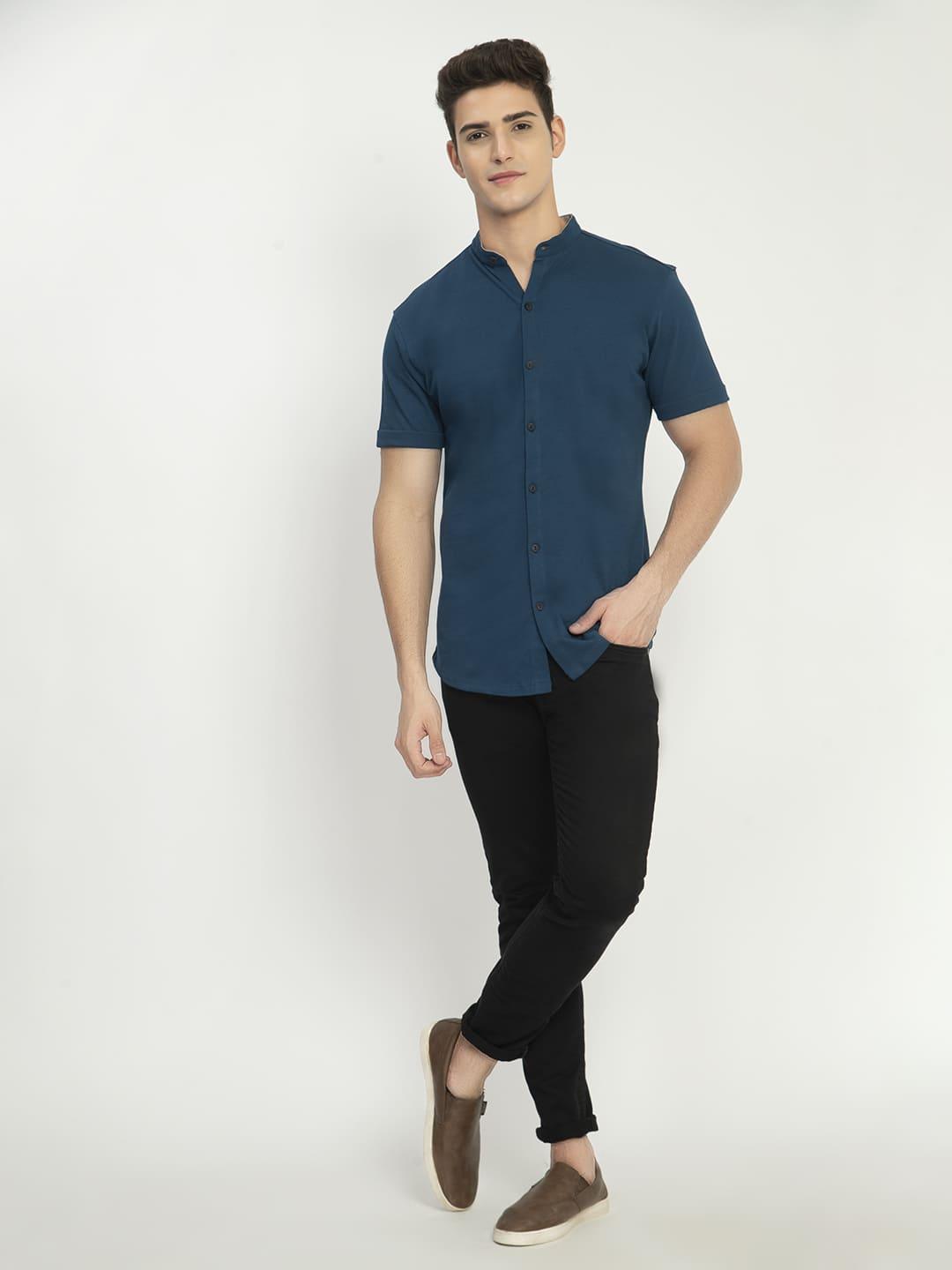Men's Solid Knit Mandarin Collar Shirt