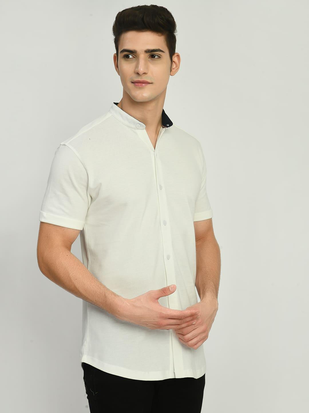 Men's Solid Mandarin Collar Short Sleeve Shirt
